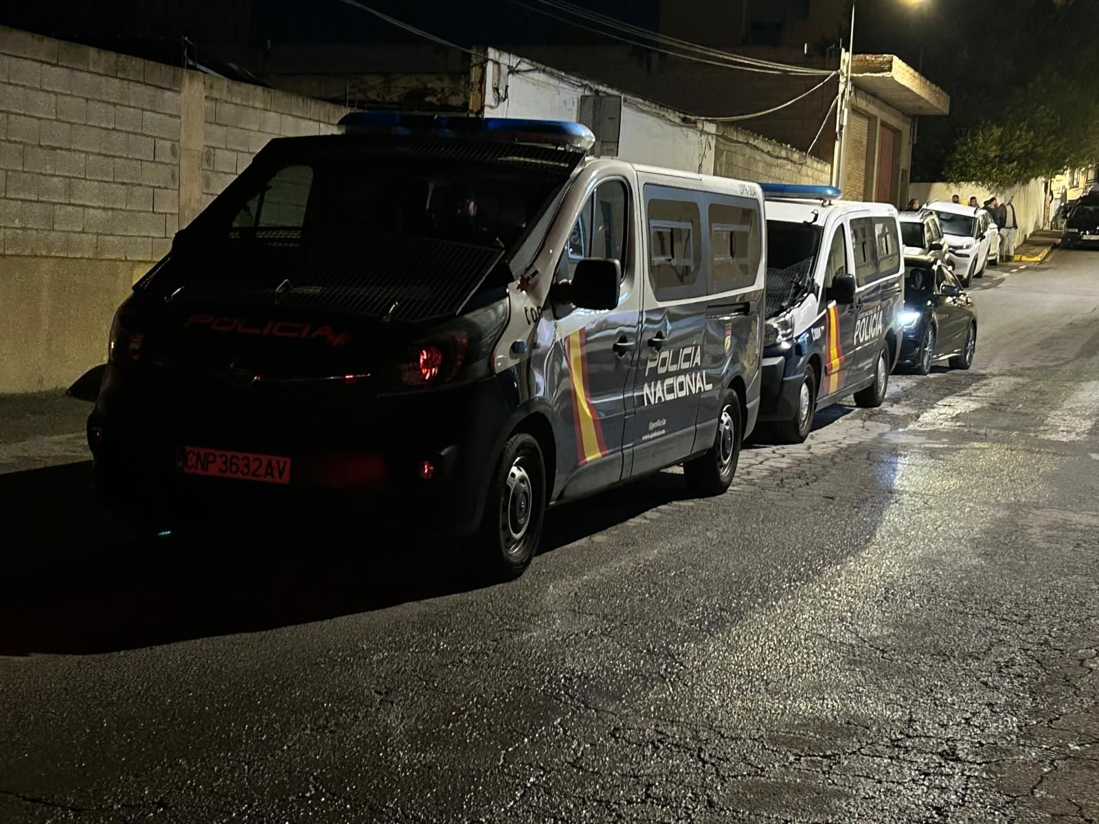 Furgones de la Policía Nacional que han participado en este operativo en Albox.