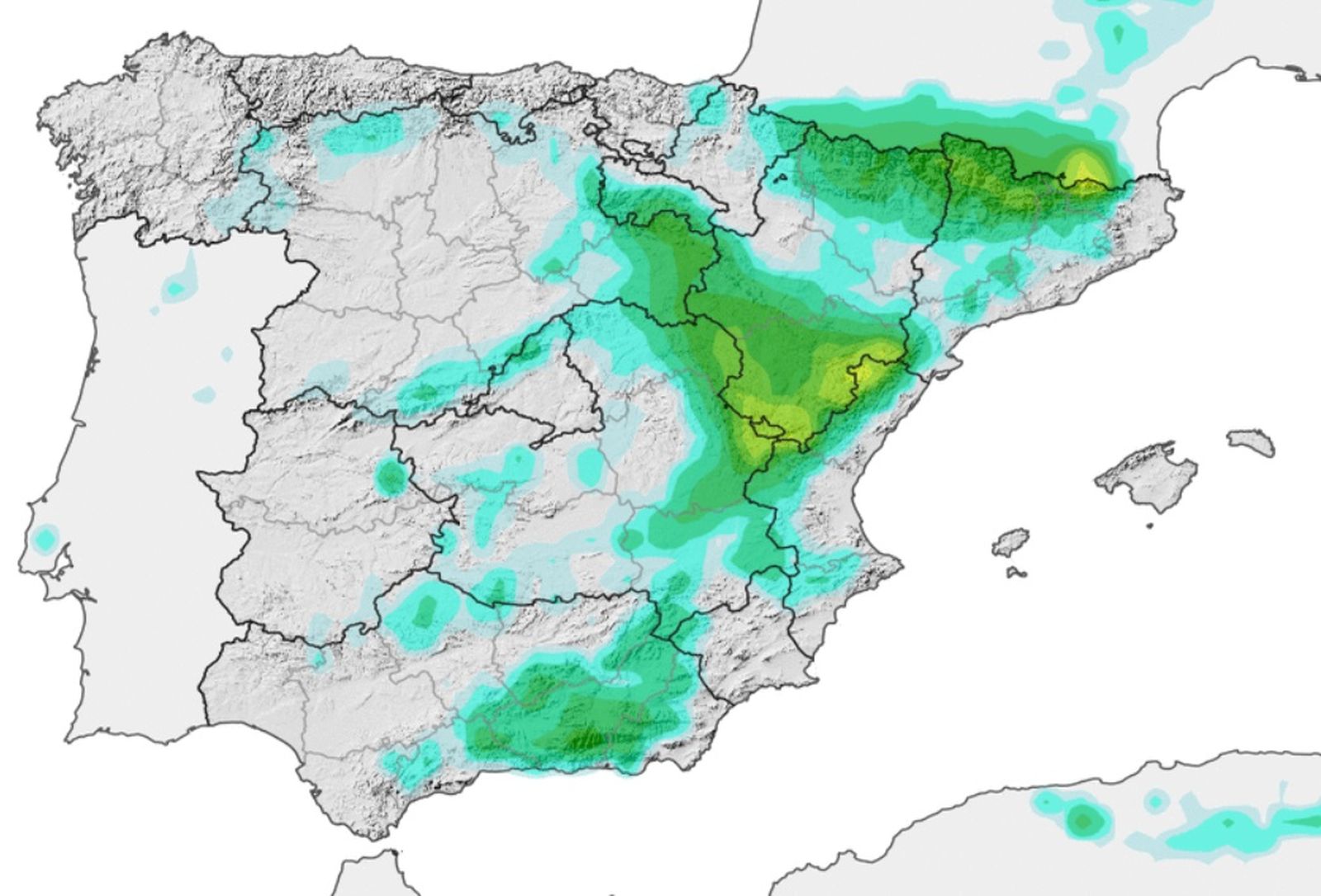 Precipitación máxima en forma de nieve prevista para este jueves.