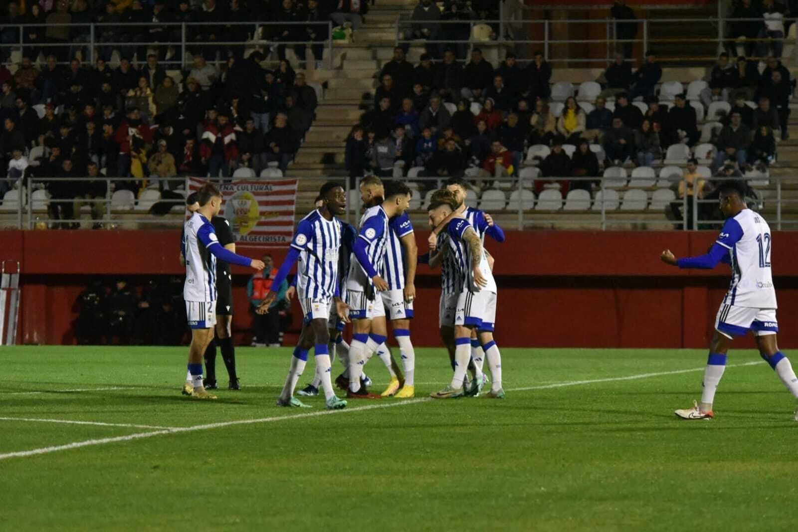 Celebración del gol de Antonio Domínguez al Algeciras.