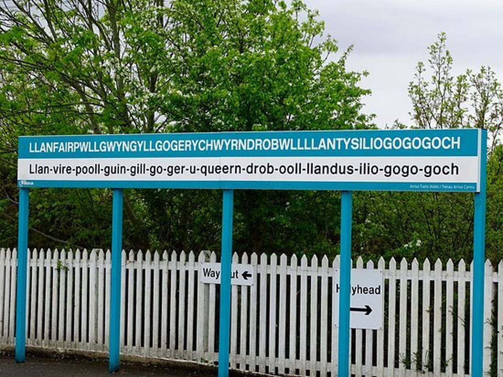 Cartel que anuncia nuestra presencia en Llanfair PG