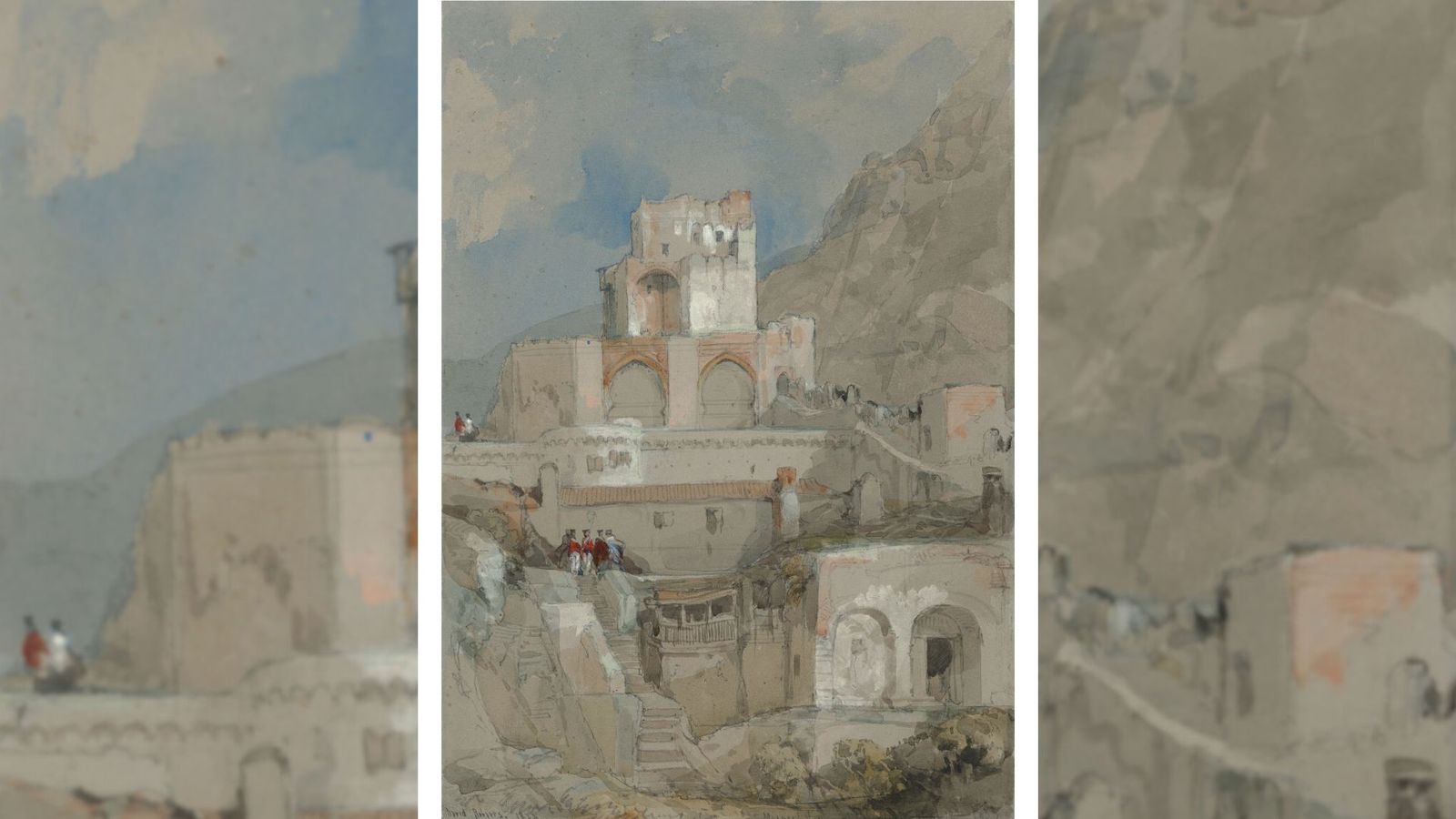 'Soldados británicos ante la torre de la antigua ciudadela árabe en Gibraltar' de David Roberts.