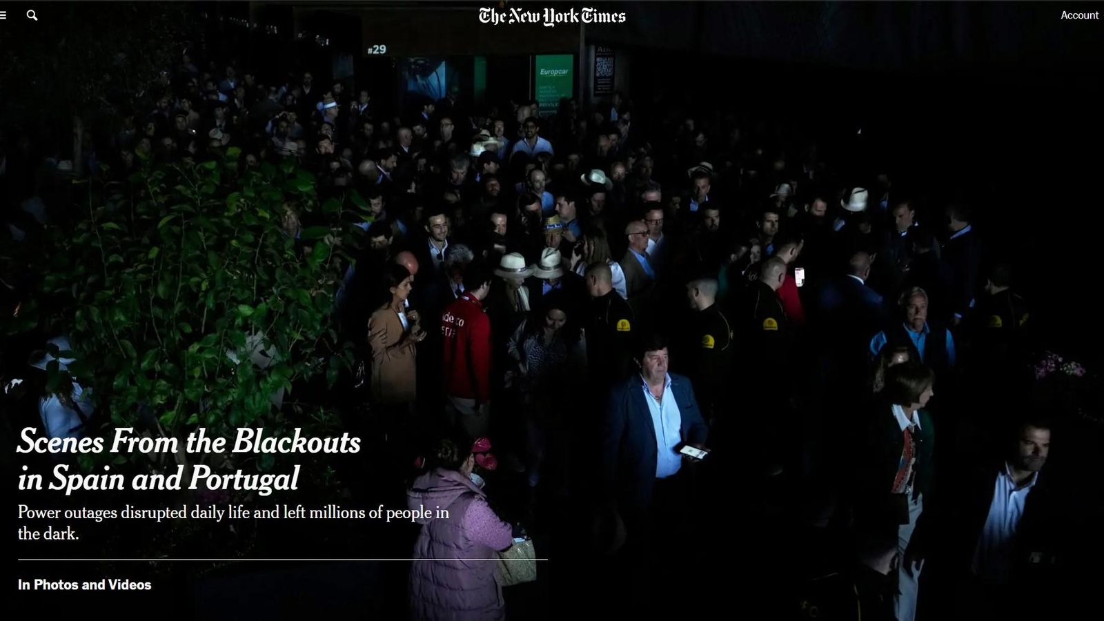 Noticia de 'The New York Times' sobre el apagón en España