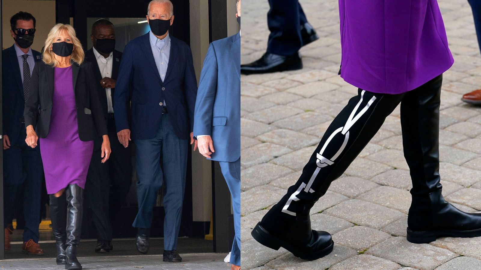 Detalle de las botas con la inscripción 'Vote'.