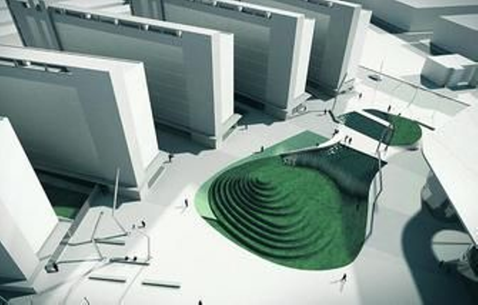 Vista aérea de la nueva promoción de Emvisesa con la colina y la lámina de agua, en primer término.