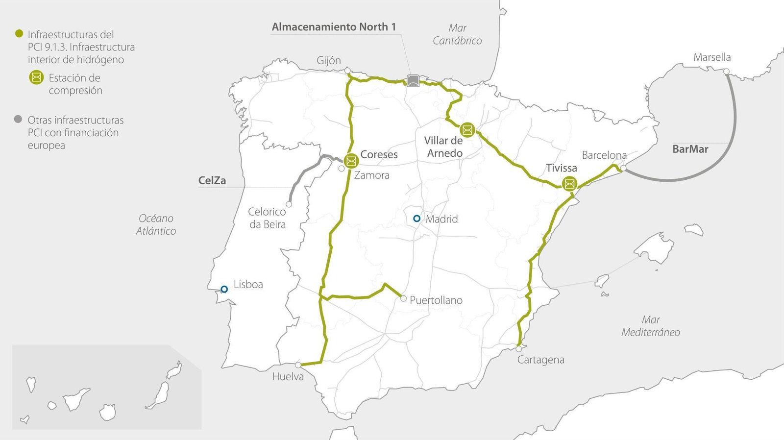 La red interior de hidrógeno pasará por 13 CC.AA. y tendrá, aproximadamente, 165 kilómetros en Andalucía.