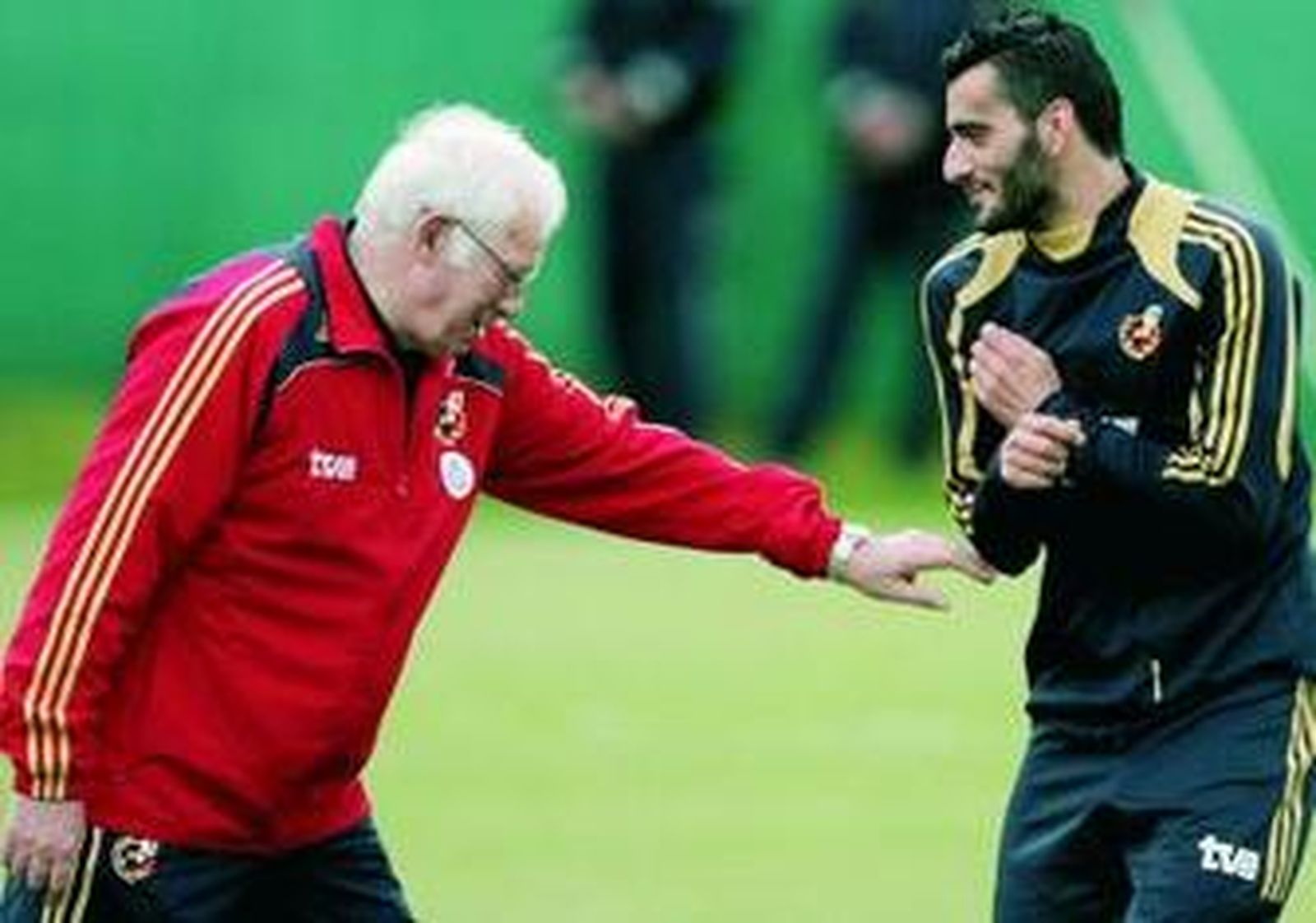 Aragonés y Güiza, en un entrenamiento en la Eurocopa.