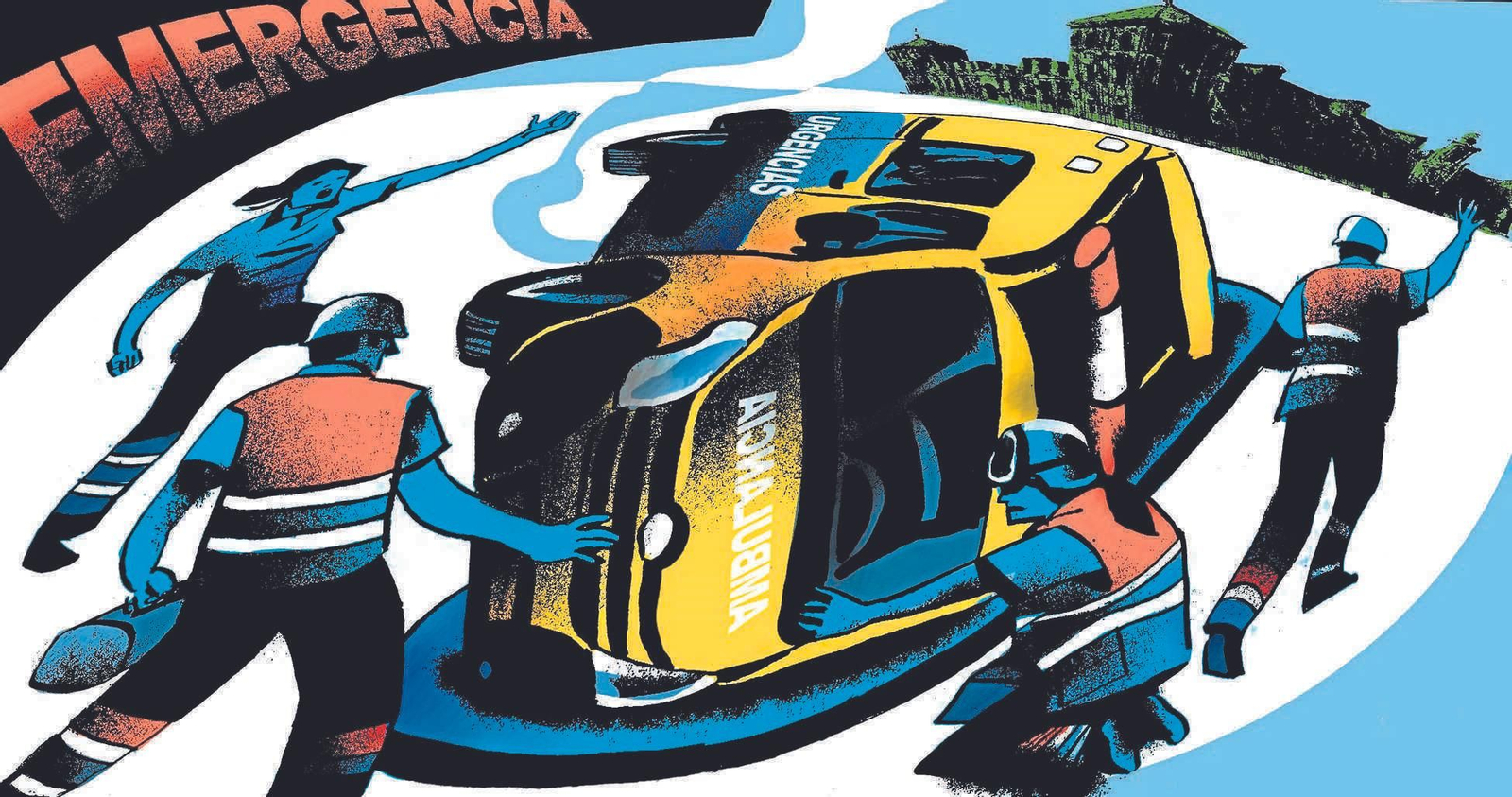 Ilustración sobre el conflicto de las urgencias extrahospitalarias.