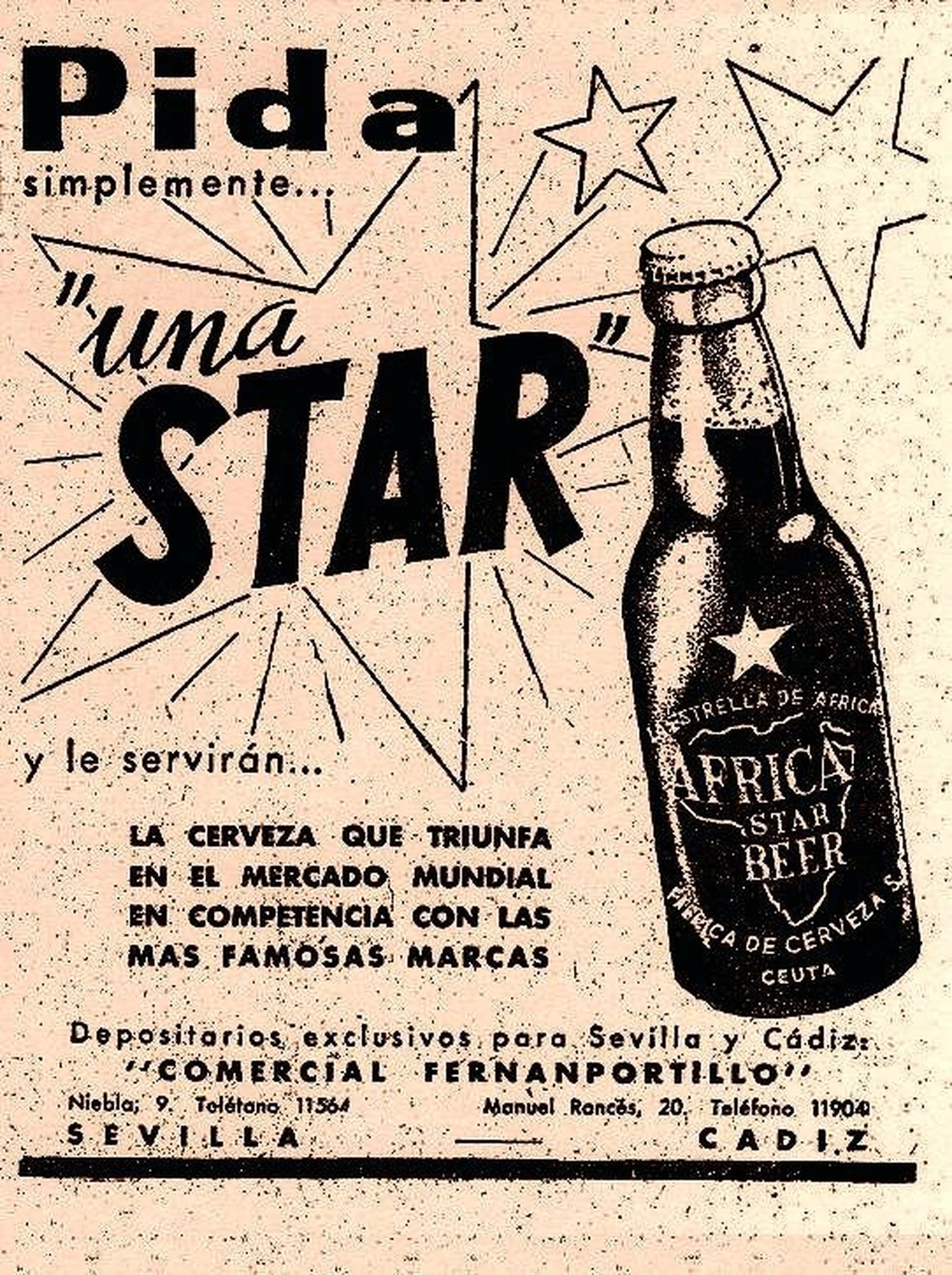 Un anuncio de prensa de la cerveza África Star.