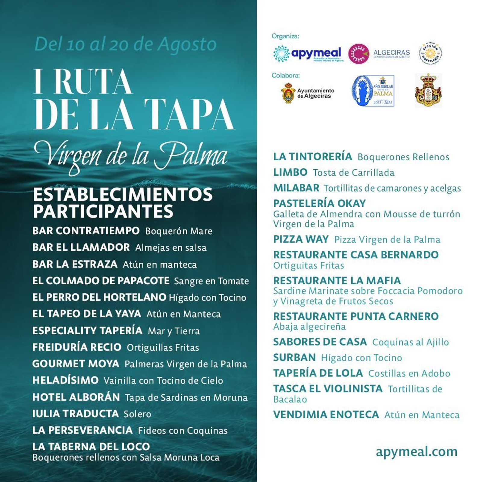 Los establecimientos que participan en la Ruta de la Tapa Virgen de La Palma.