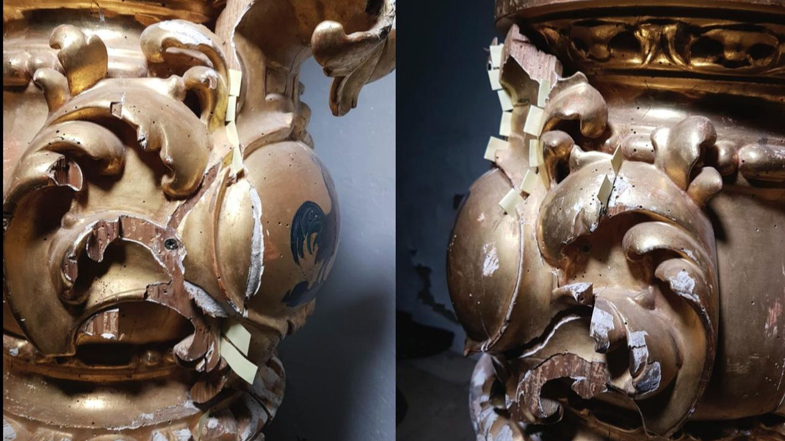 Imagen de fisuras, grietas, desprendimientos y pérdidas en algunas de las piezas.