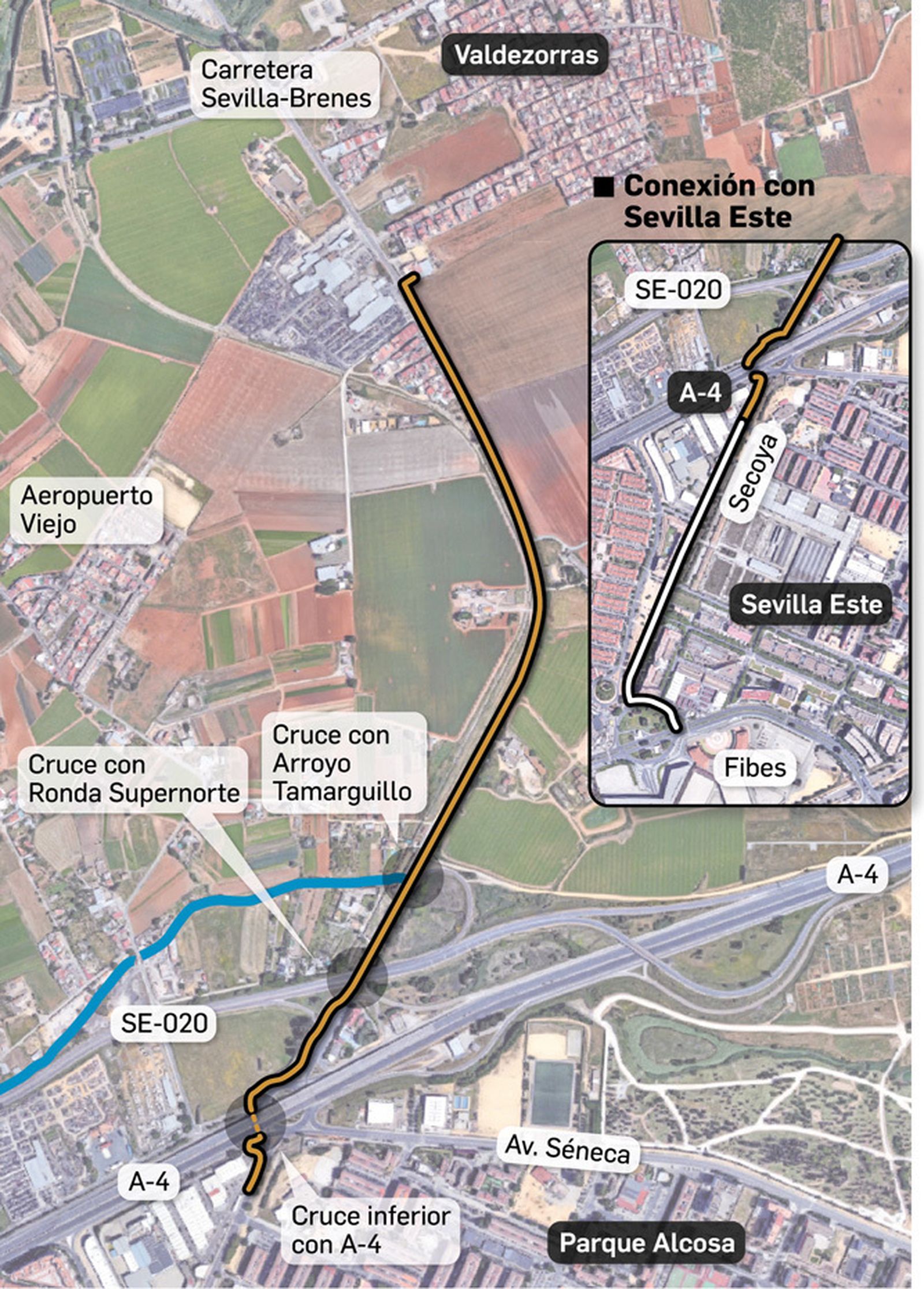 El trazado desde Alcosa a Valdezorras. Fuente: Consejería de Fomento y Vivienda.