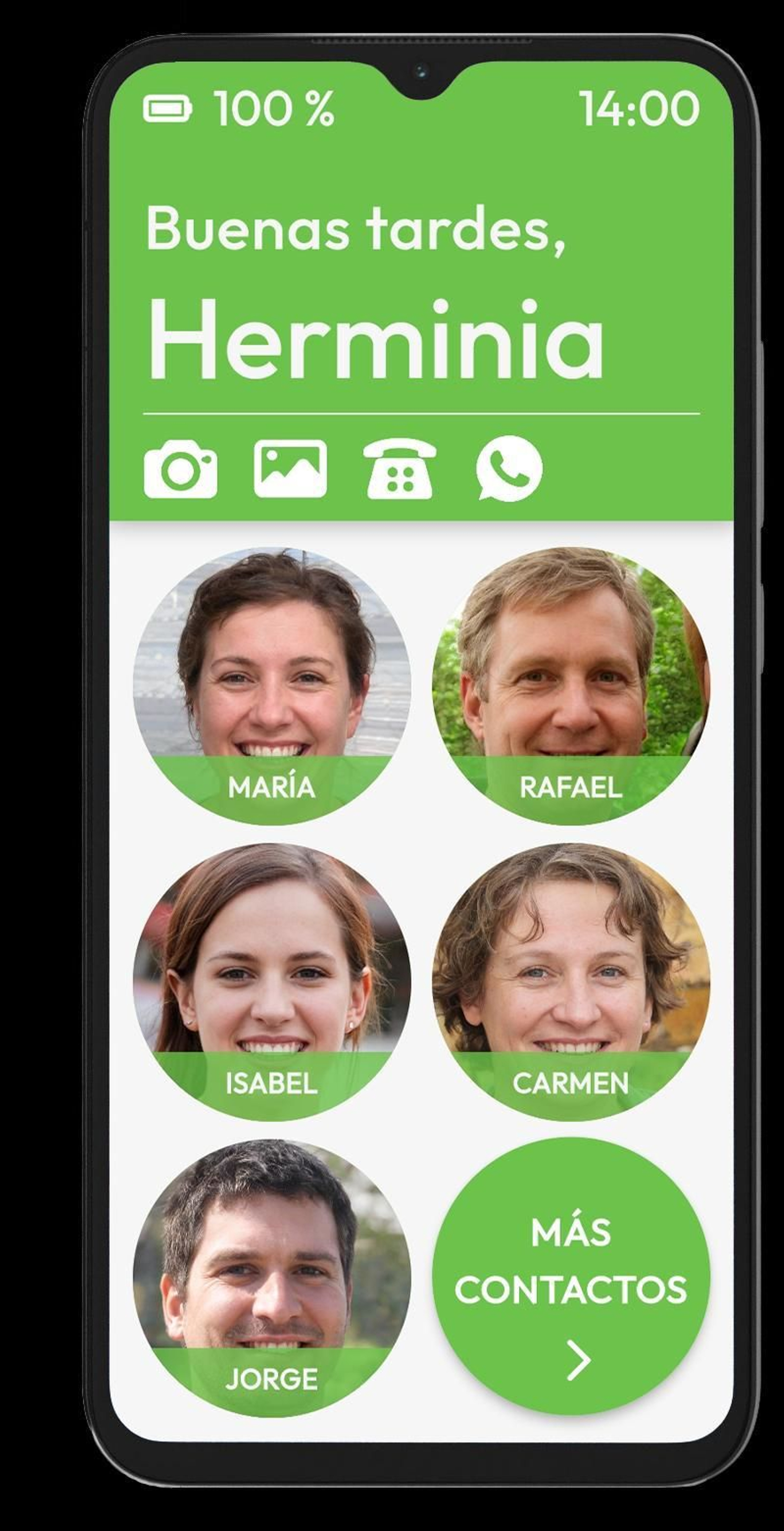 Pantalla del teléfono con las caras de los familiares. Pantalla del teléfono con las caras de los familiares.