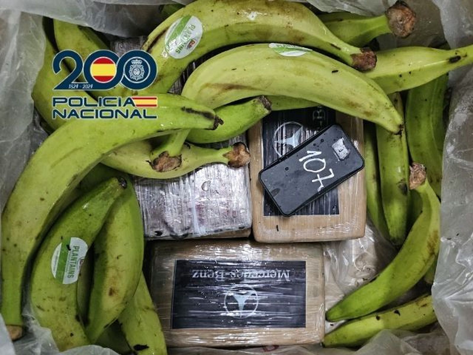 Cocaína oculta entre plátanos intervenida en el puerto de Algeciras en una operación de mayo de 2025.