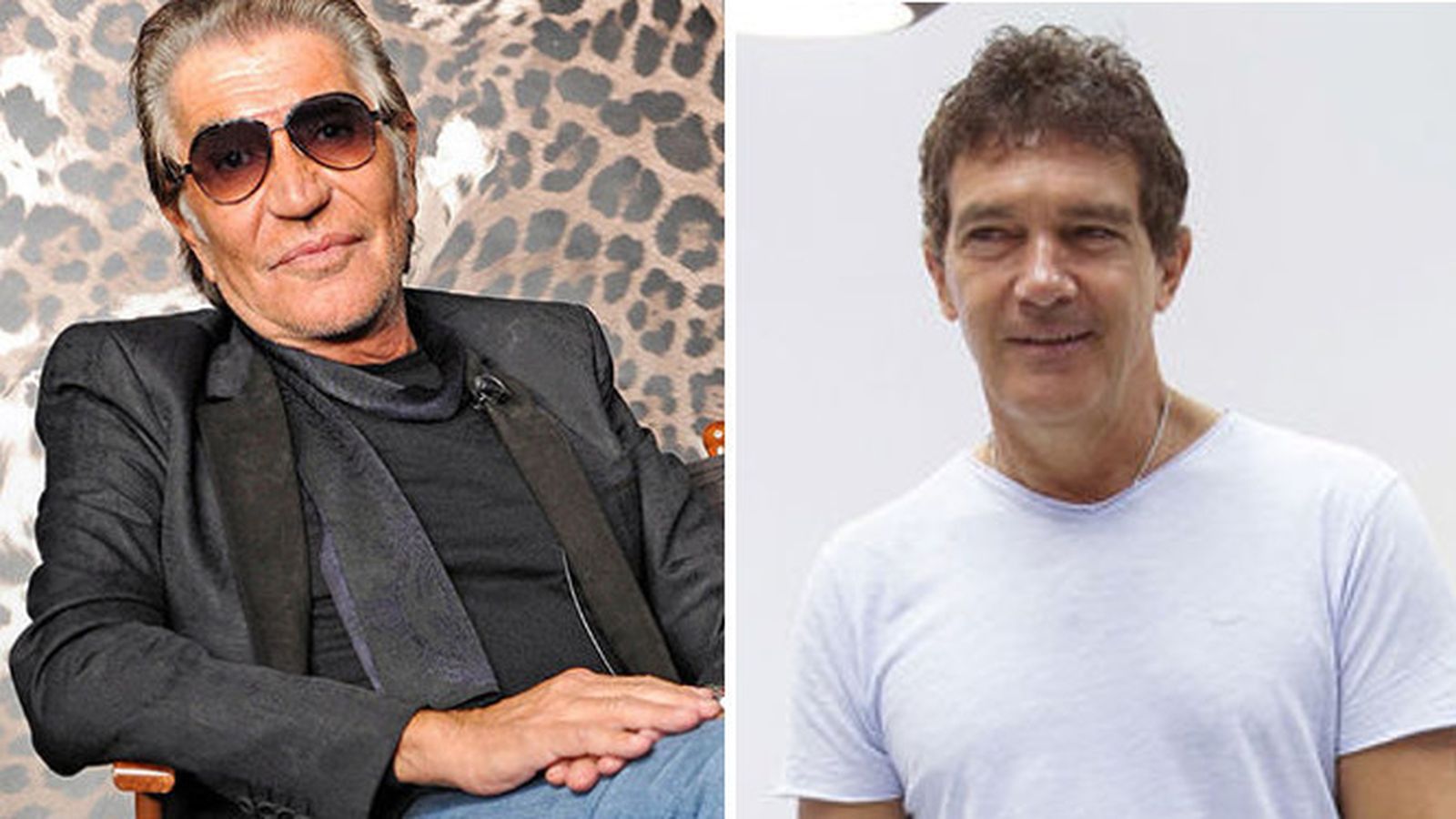 El diseñador Roberto Cavalli (izqda.) y Antonio Banderas.