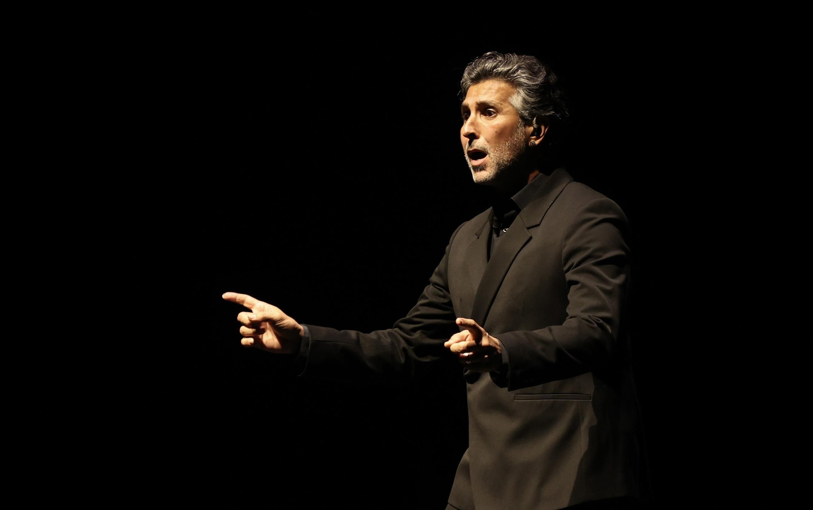 El cantaor en el escenario del Teatro de la Maestranza