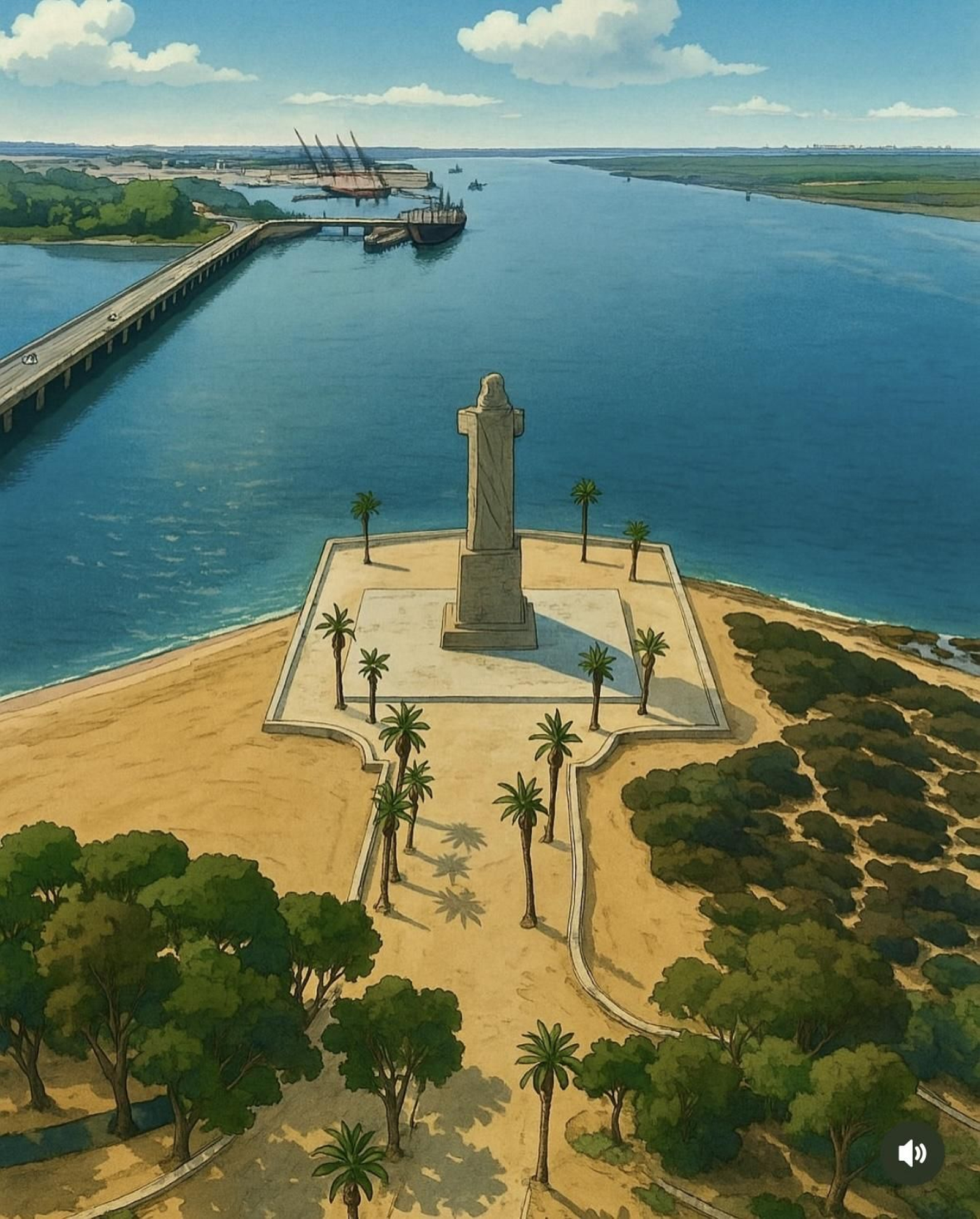 Así se vería Huelva en el universo japonés Ghibli, una creación de ViajeroGoloso con Inteligencia Artificial