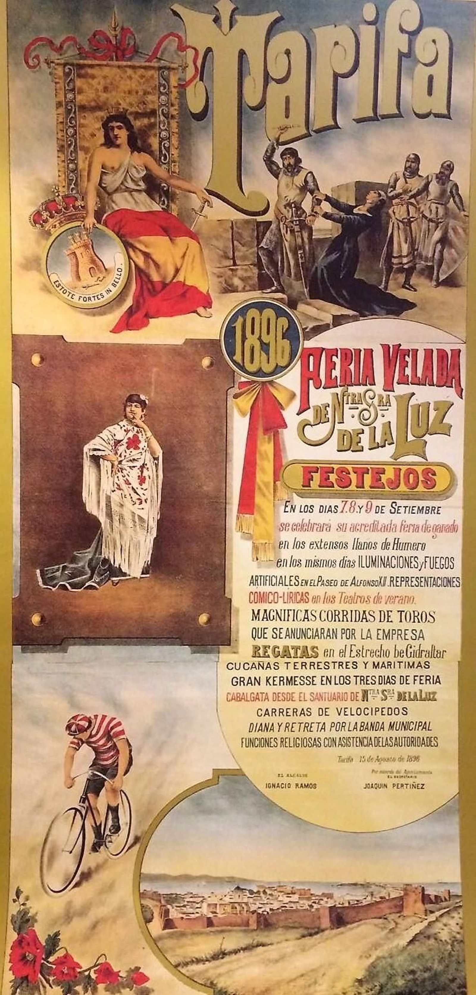 Artístico cartel de la feria de 1896 anunciando magníficas corridas de toros y variadas atracciones