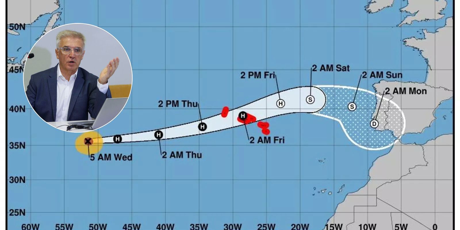 El huracán Gabrielle perderá sus características tropicales este viernes y llegará a Andalucía como borrasca.