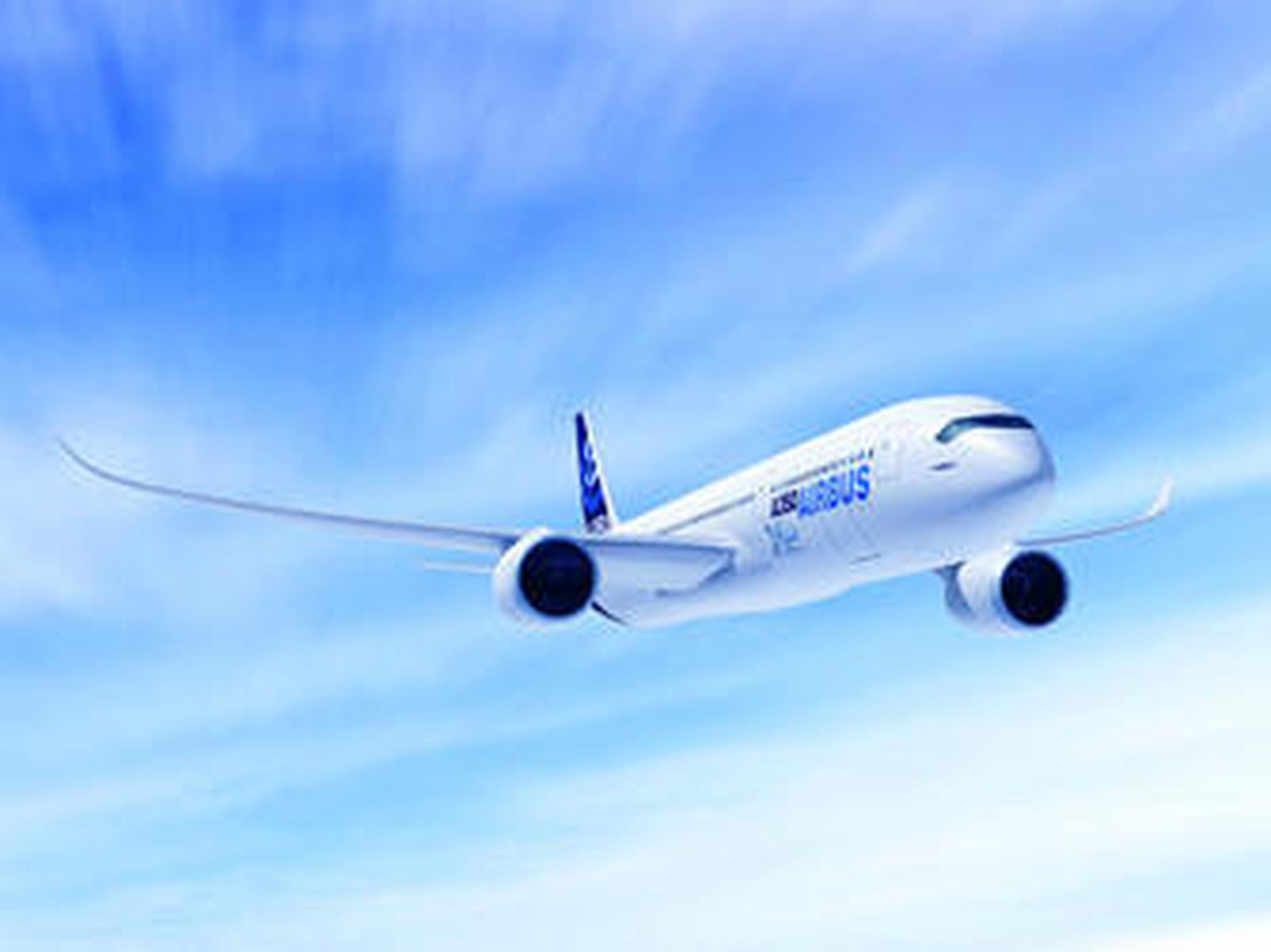 Imagen recreada por ordenador del nuevo avión de pasajeros de Airbus, el A350.