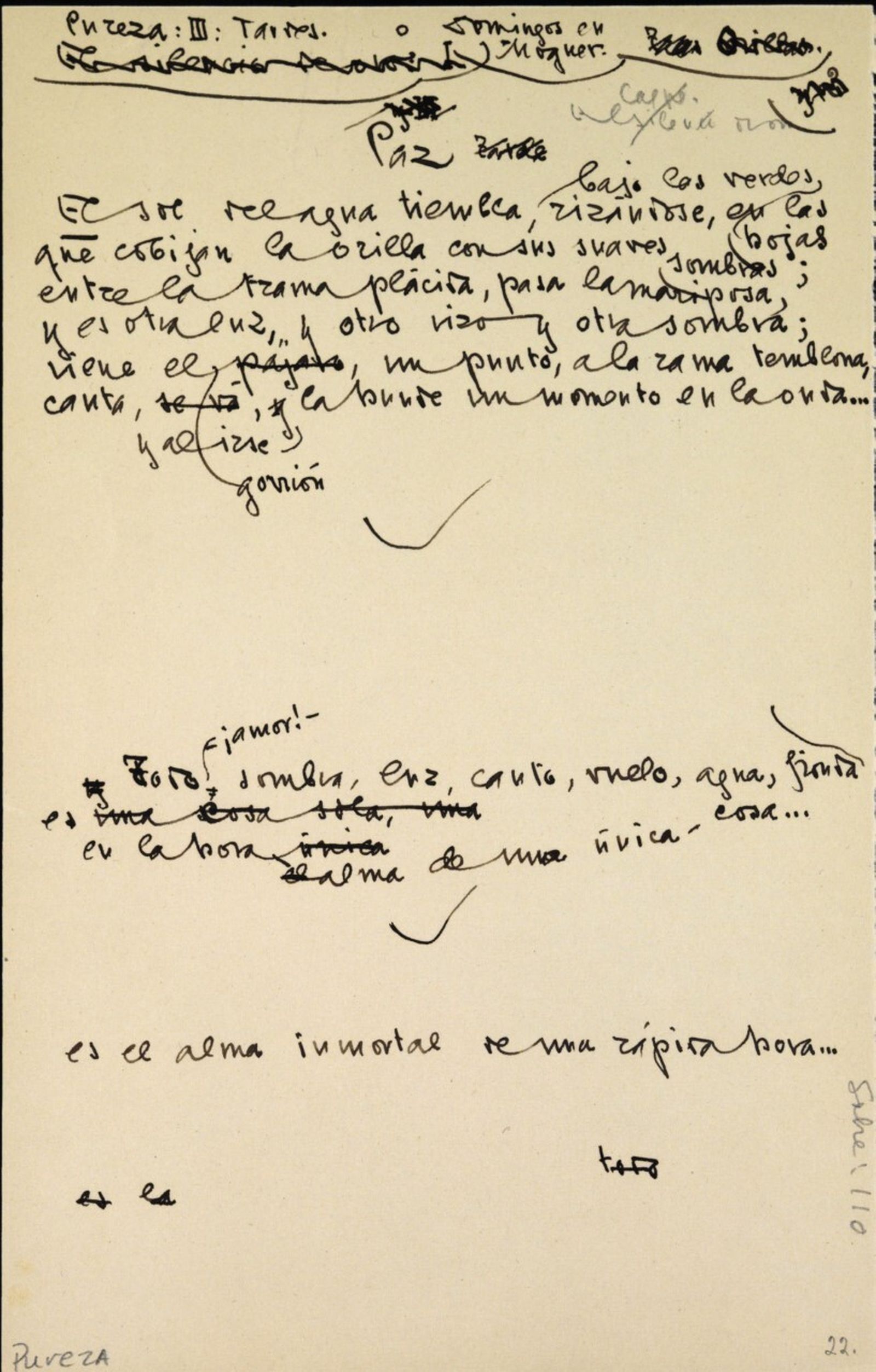 Un poema manuscrito de 'Pureza', cedido por Rocío Fernández Berrocal.