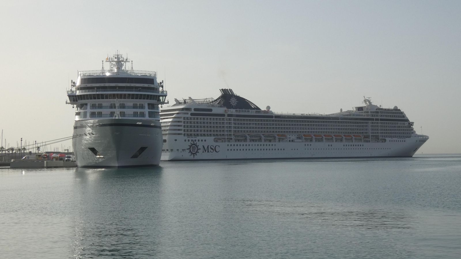 Dos de los cinco cruceros que coinciden este martes en el puerto de Málaga.