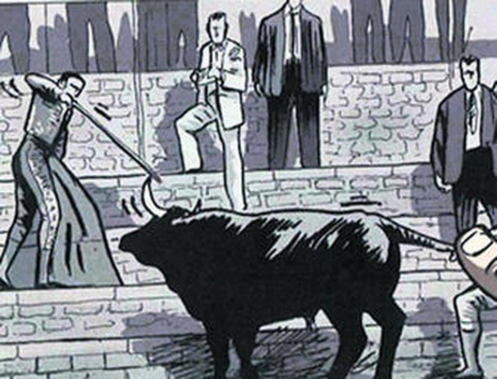 1. Portada de 'A las cinco de la tarde'. 2. Serie de viñetas donde se narra la infancia del protagonista, en el mundo rural de la España del siglo XX. 3. Hecho insólito que se vivió en la plaza de Armenia (Colombia), donde Belmonteño estoqueó un toro en el tendido.