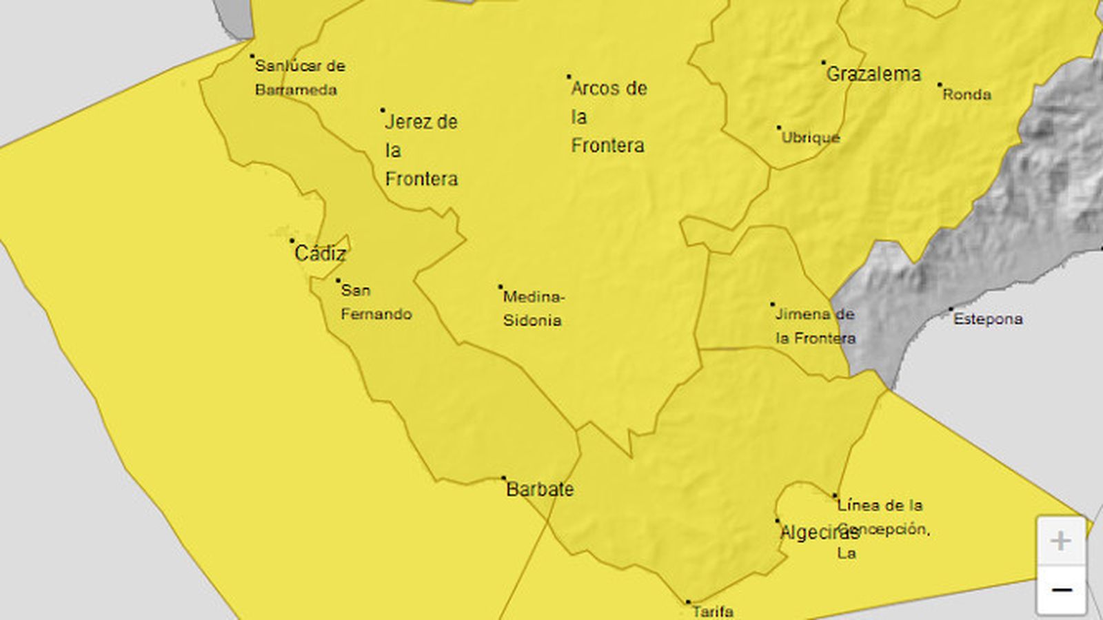 Toda la provincia, en amarillo este miércoles.