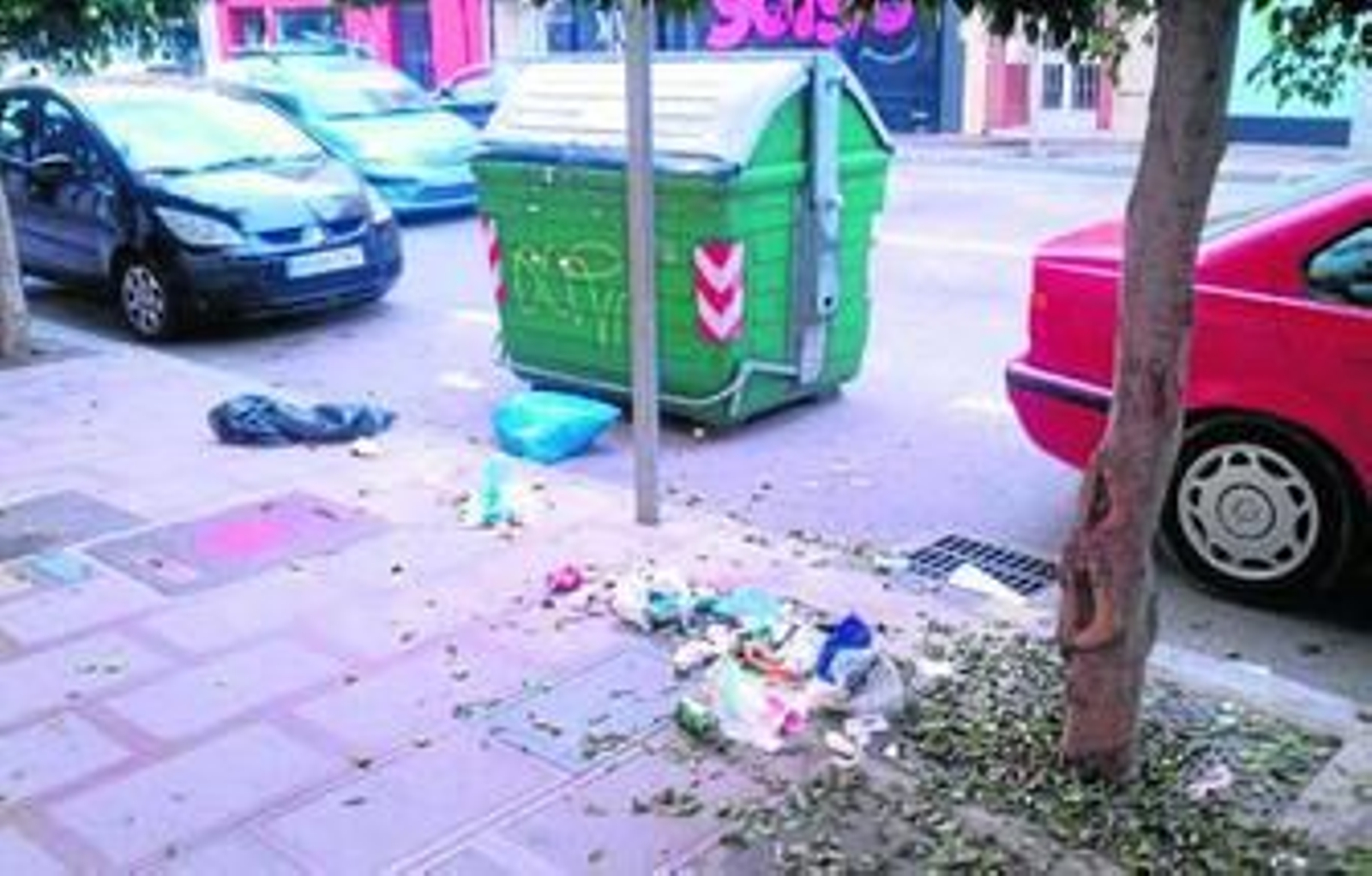 Basura sin recoger junto a un contenedor del municipio.