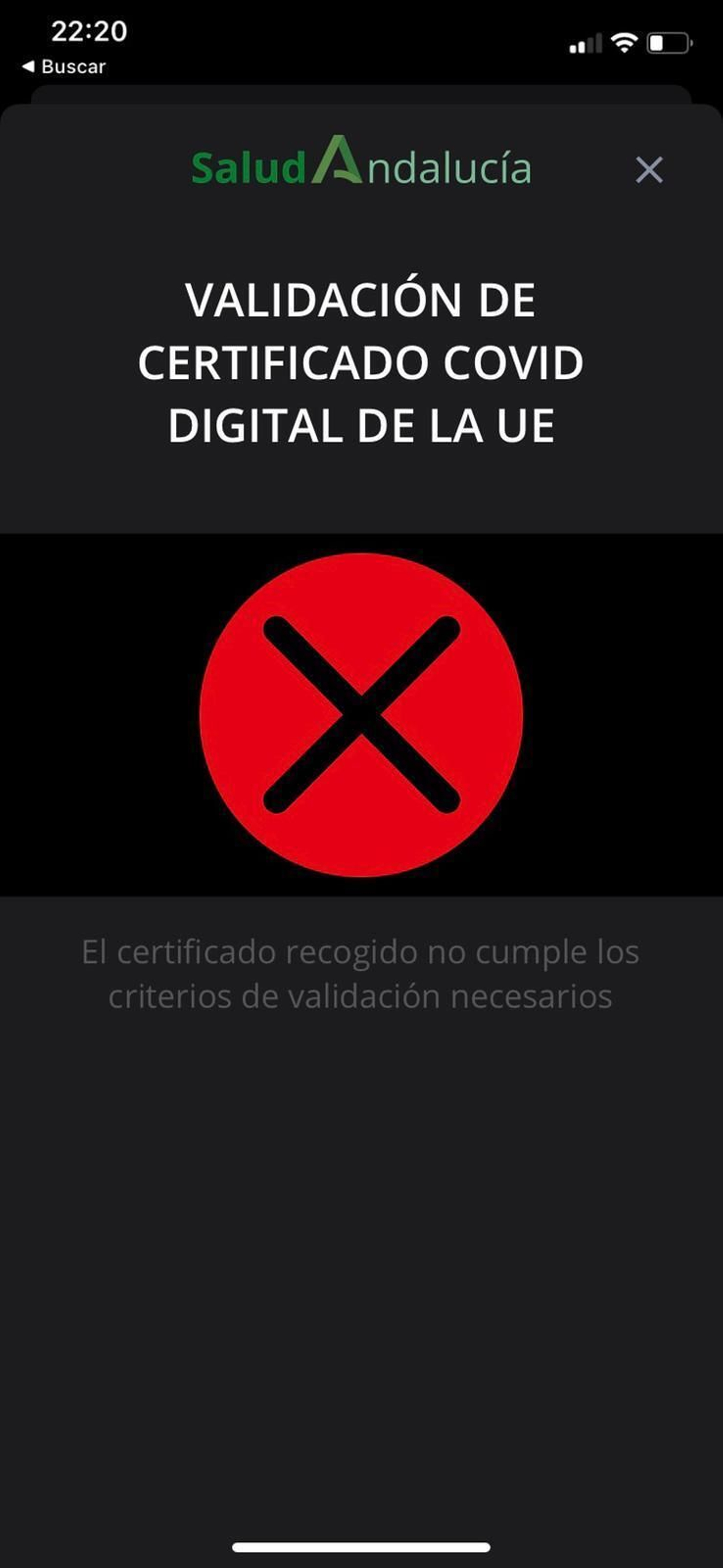 El certificado no cumple los criterios de validación