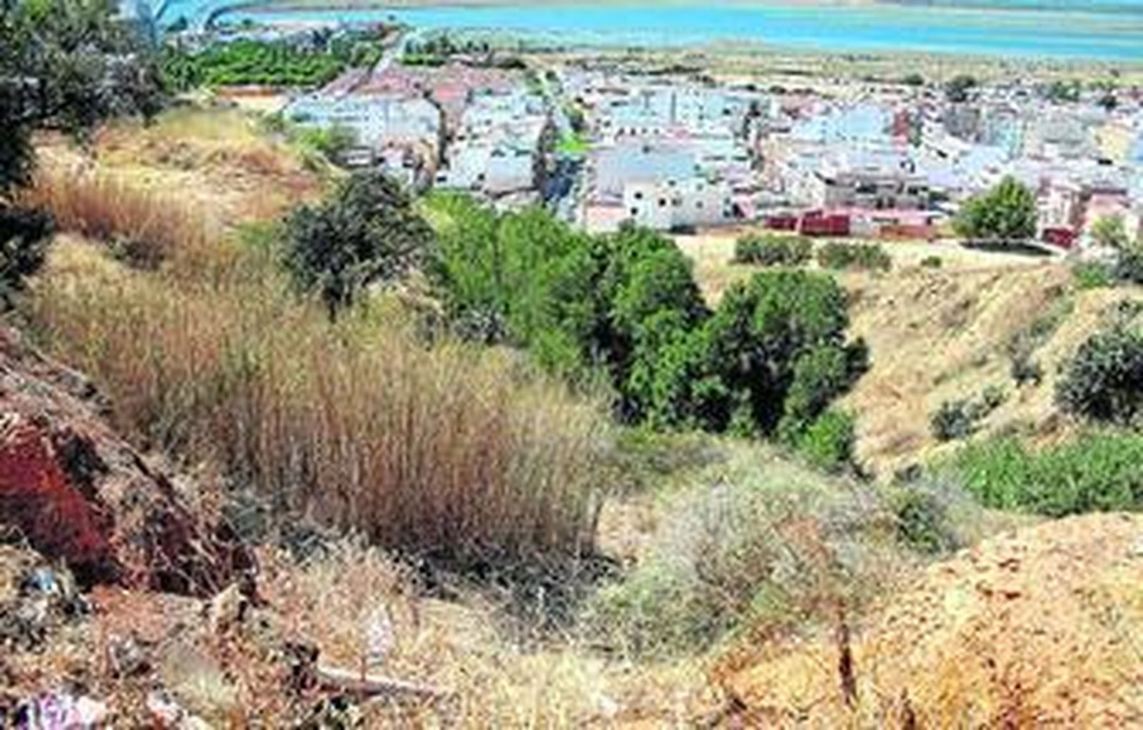 Aspecto que presentaba, ayer, El Conquero en la zona del repetidor, donde aún hay una farola tirada junto a la basura.