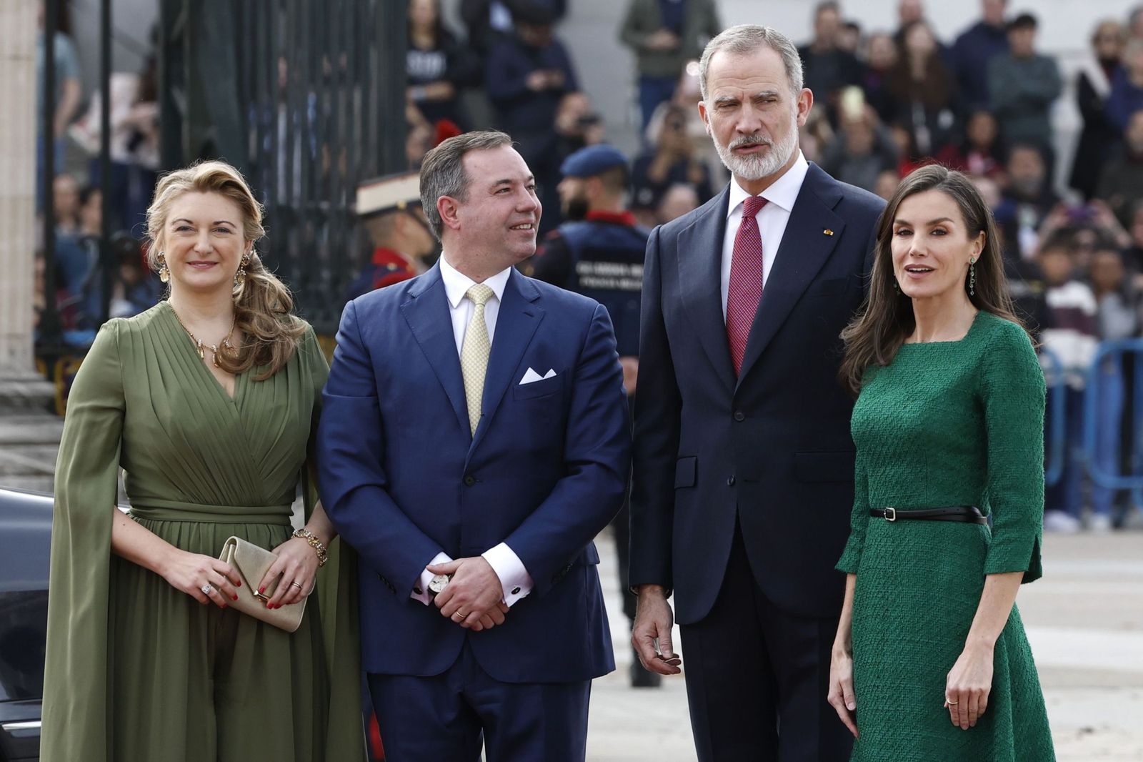 Don Felipe y doña Letizia y los grandes duques de Luxemburgo Guillermo V y Stéphanie Marie, este jueves en Madrid.