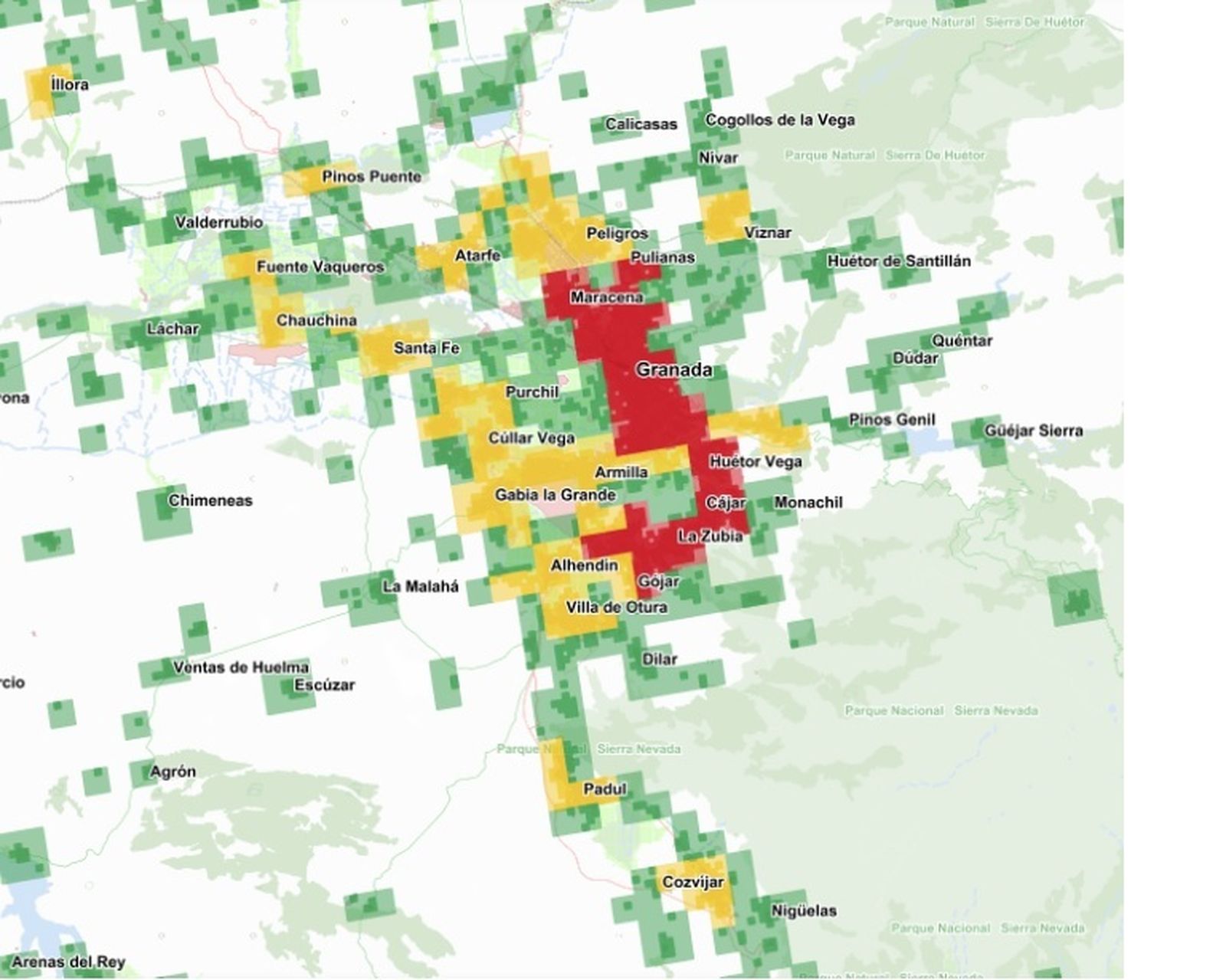 Grado de urbanización de Granada: el 25% de la población vive en zonas rurales
