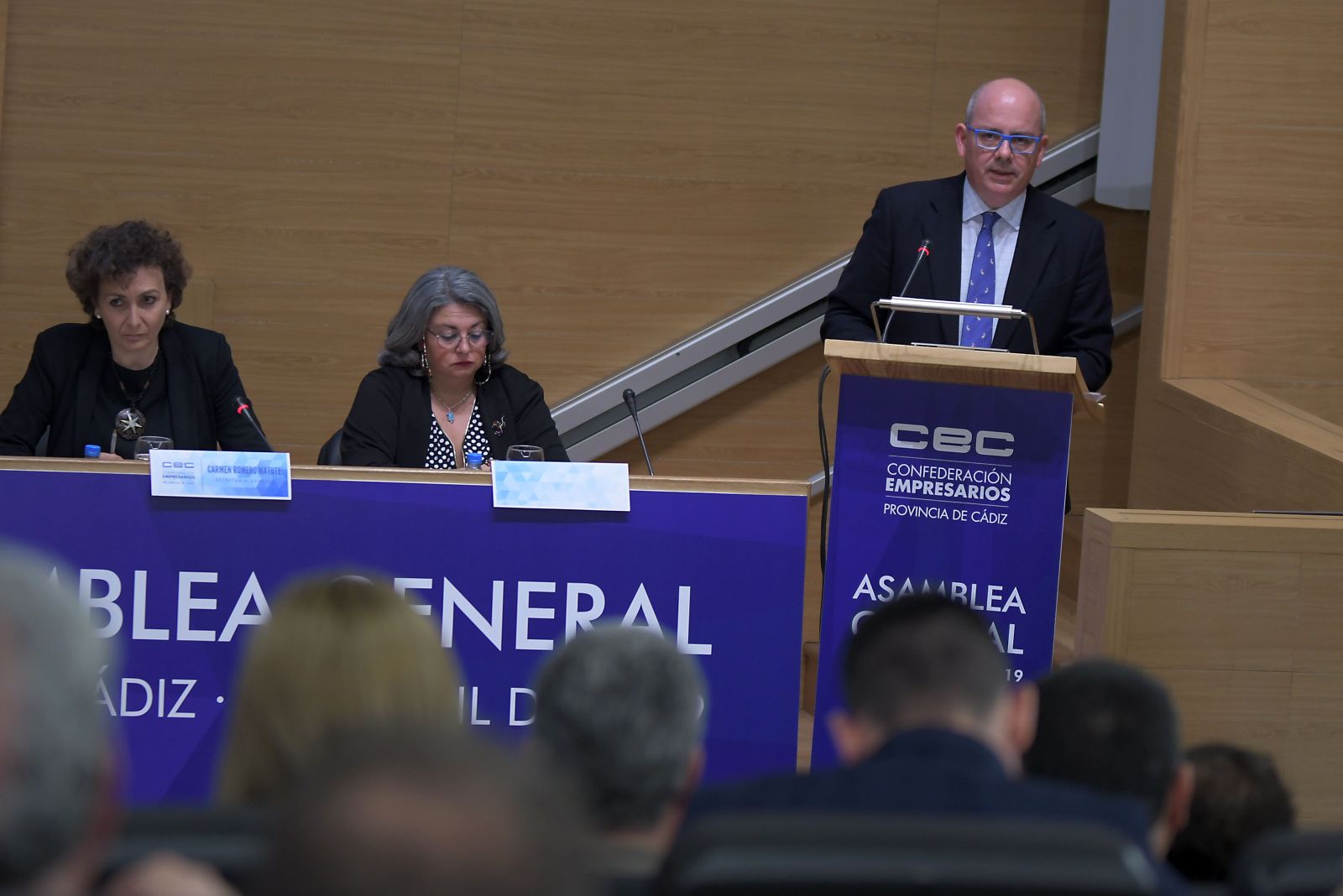El presidente de la CEC, Javier Sánchez Rojas, interviene este miércoles en la asamblea de la patronal.