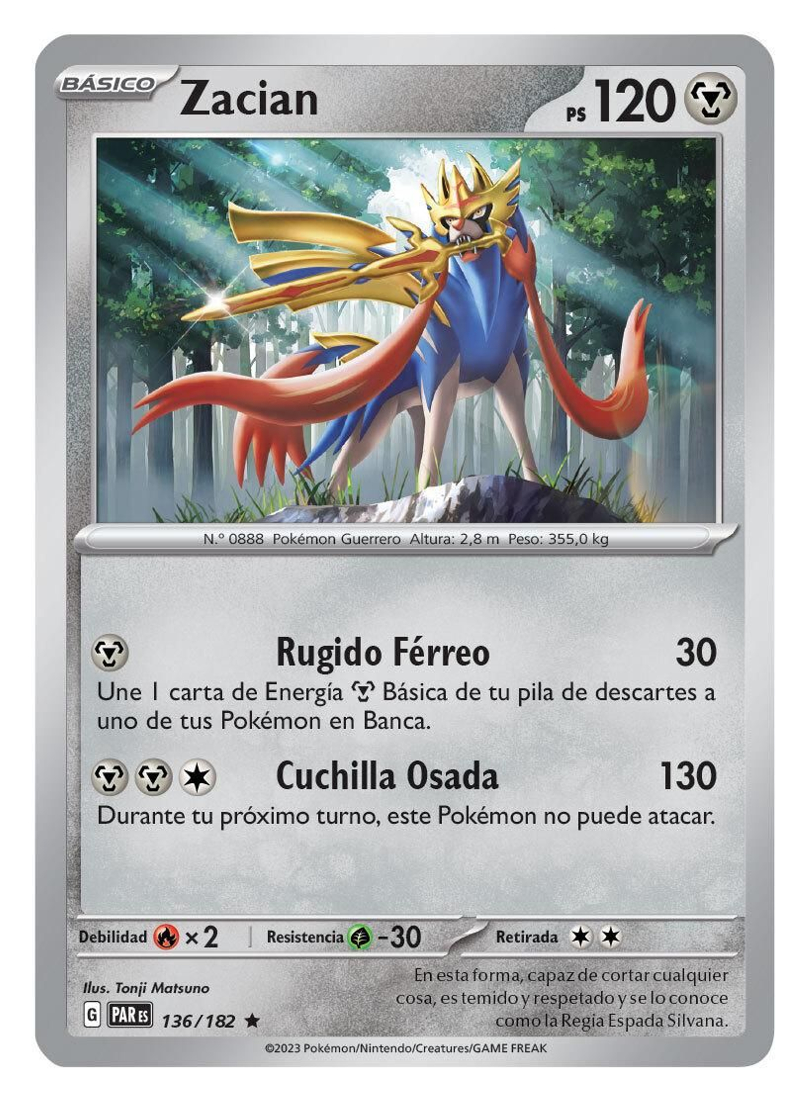 Zacian, un Pokémon guerrero legendario tipo hada.