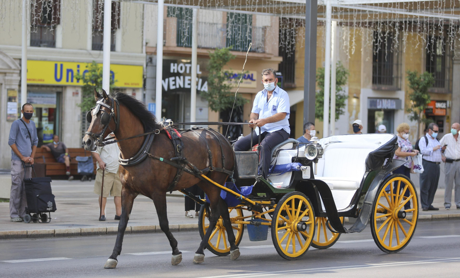 Un coche de caballos por el Centro en una foto de archivo. Un coche de caballos por el Centro en una foto de archivo.