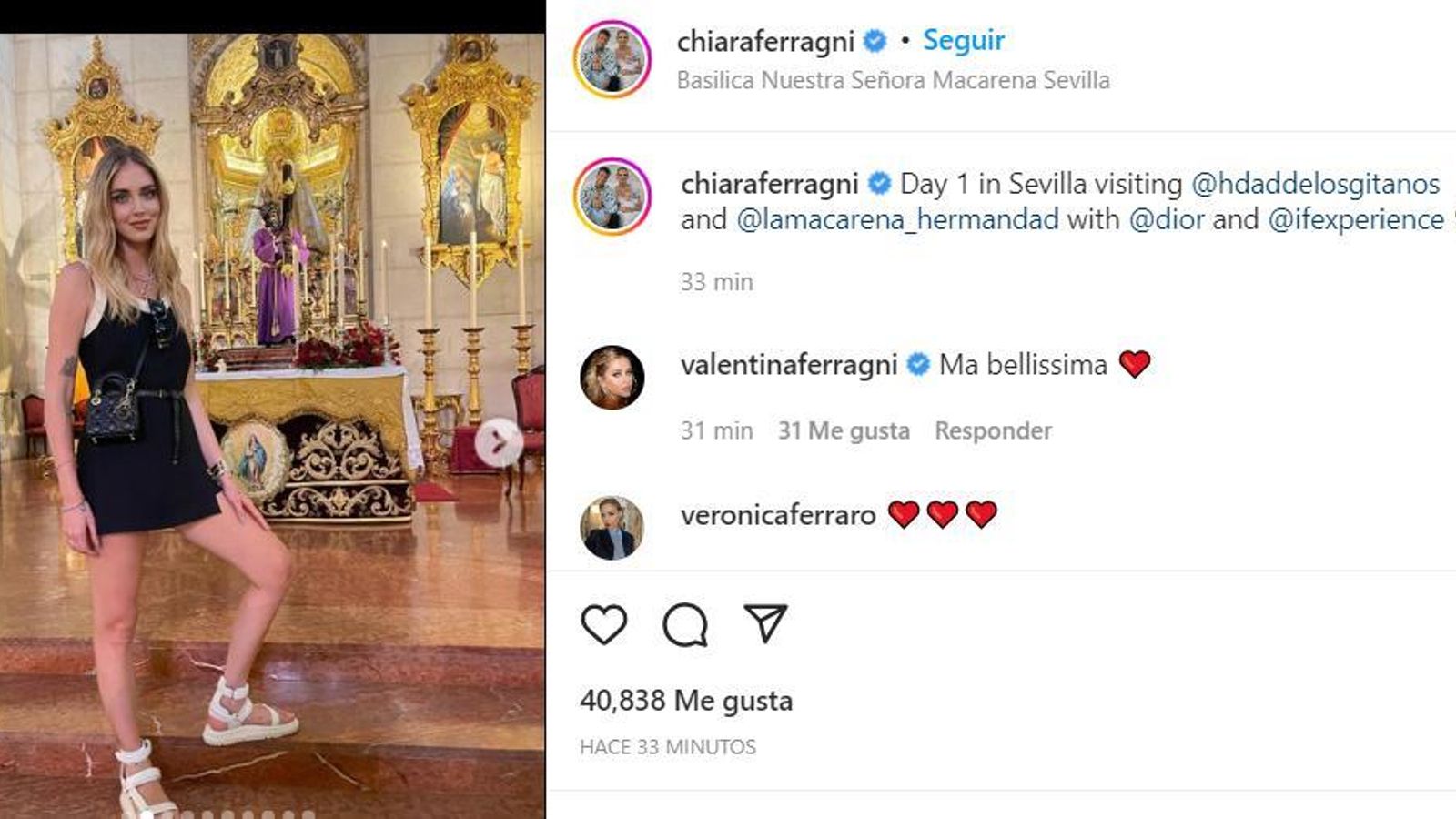 Chiara Ferragni en la Iglesia de los Gitanos. Chiara Ferragni en la Iglesia de los Gitanos.