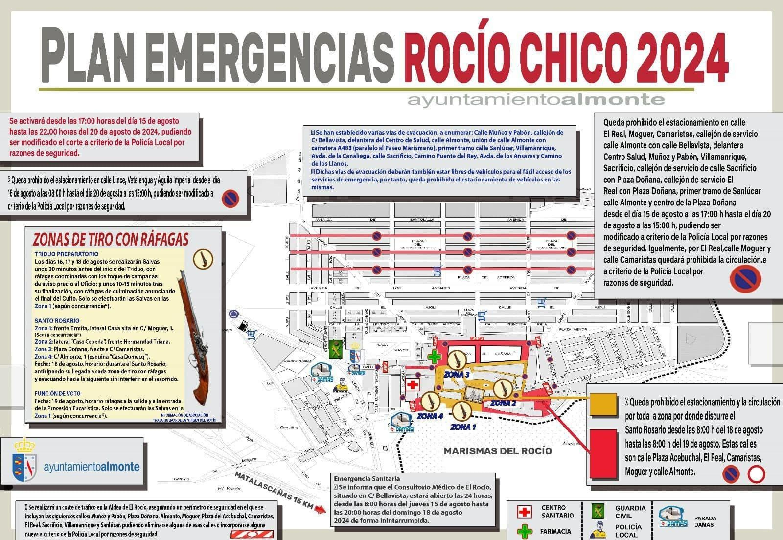 Plano de la aldea con las restricciones de tráfico para el Rocío Chico. Plano de la aldea con las restricciones de tráfico para el Rocío Chico.