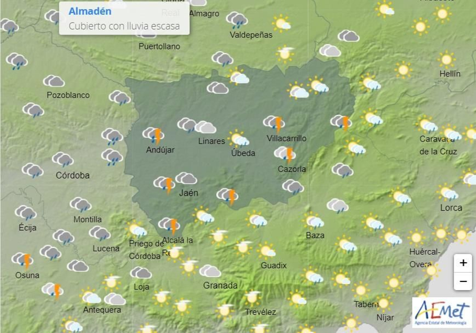 Previsión de tormentas en torno a las 18.00 horas. Previsión de tormentas en torno a las 18.00 horas.