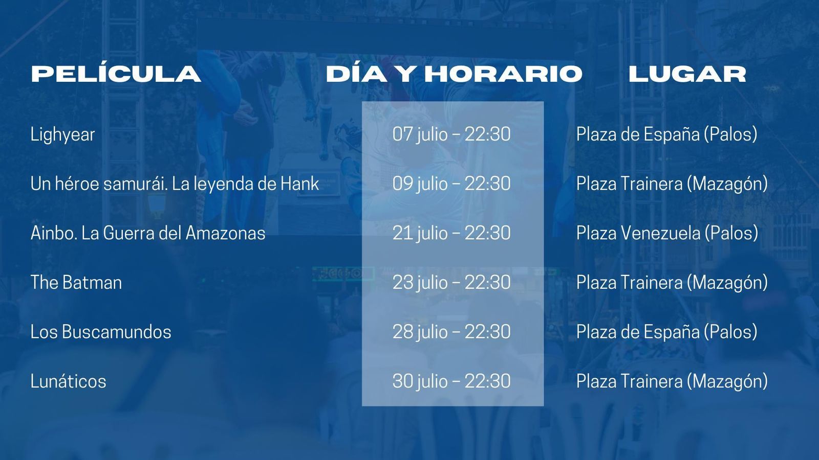 Cartelera del 'Cine bajo las estrellas' del Ayuntamiento de Palos de la Frontera