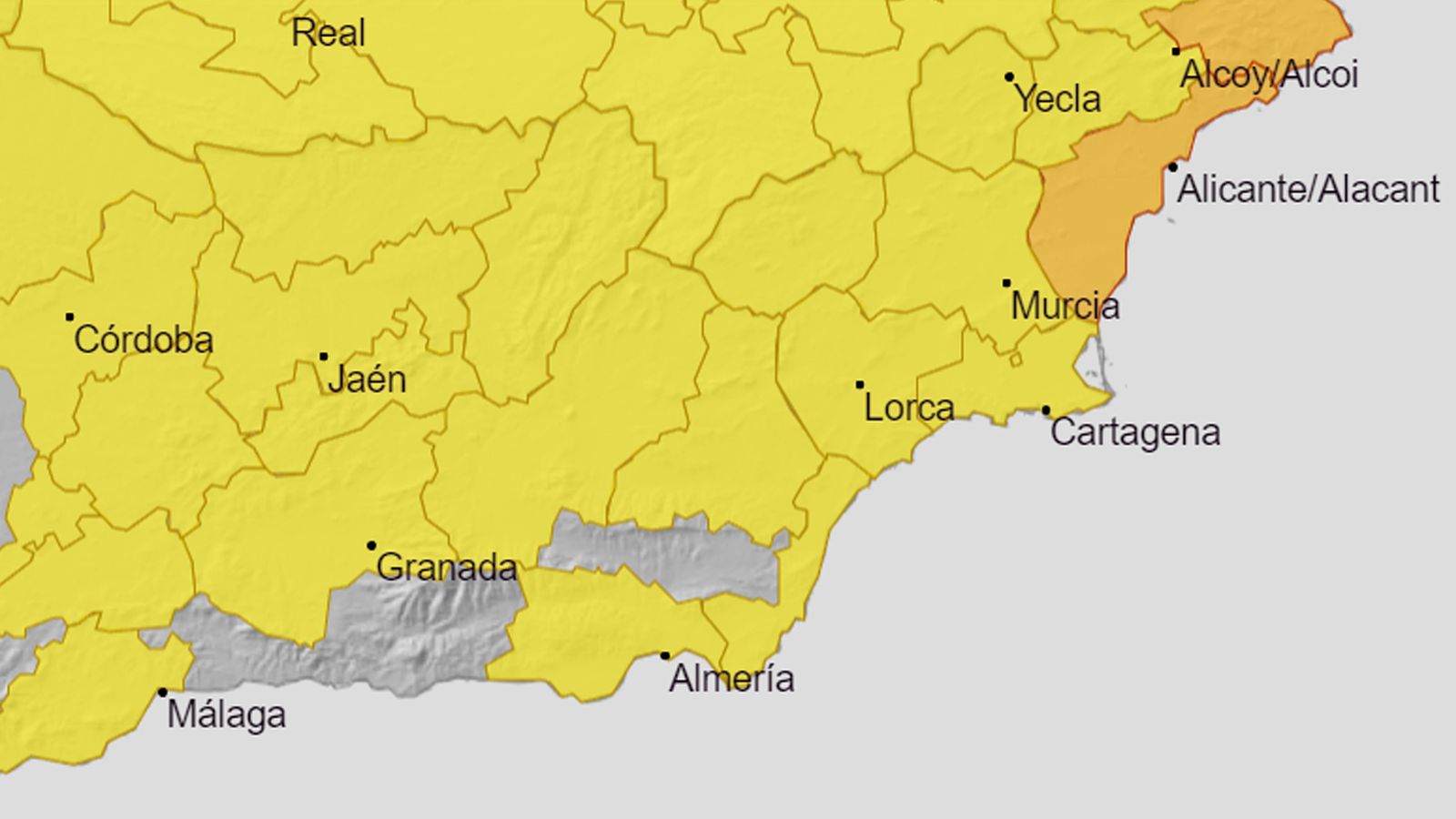 Alerta amarilla por lluvias en Almería para el viernes 15 de septiembre.