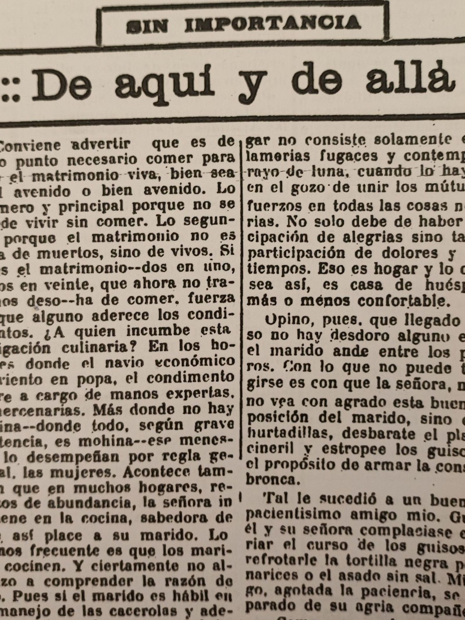 Recorte de 'Comer matrimonio viva'.