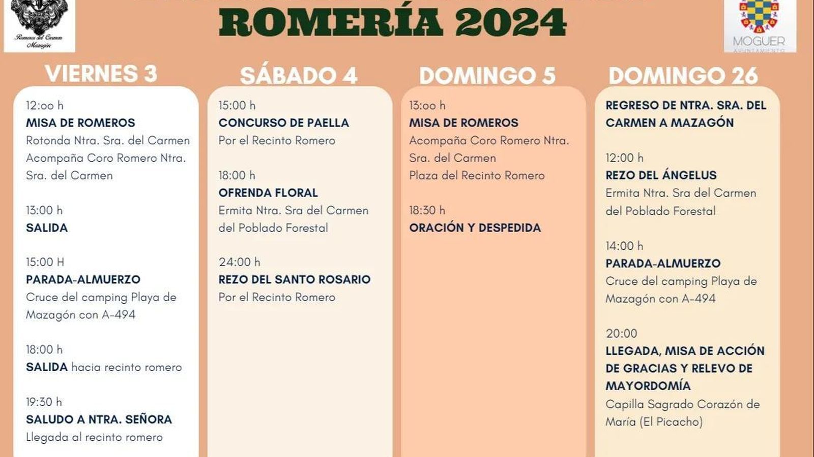 Programa de actos de la romería de Mazagón.