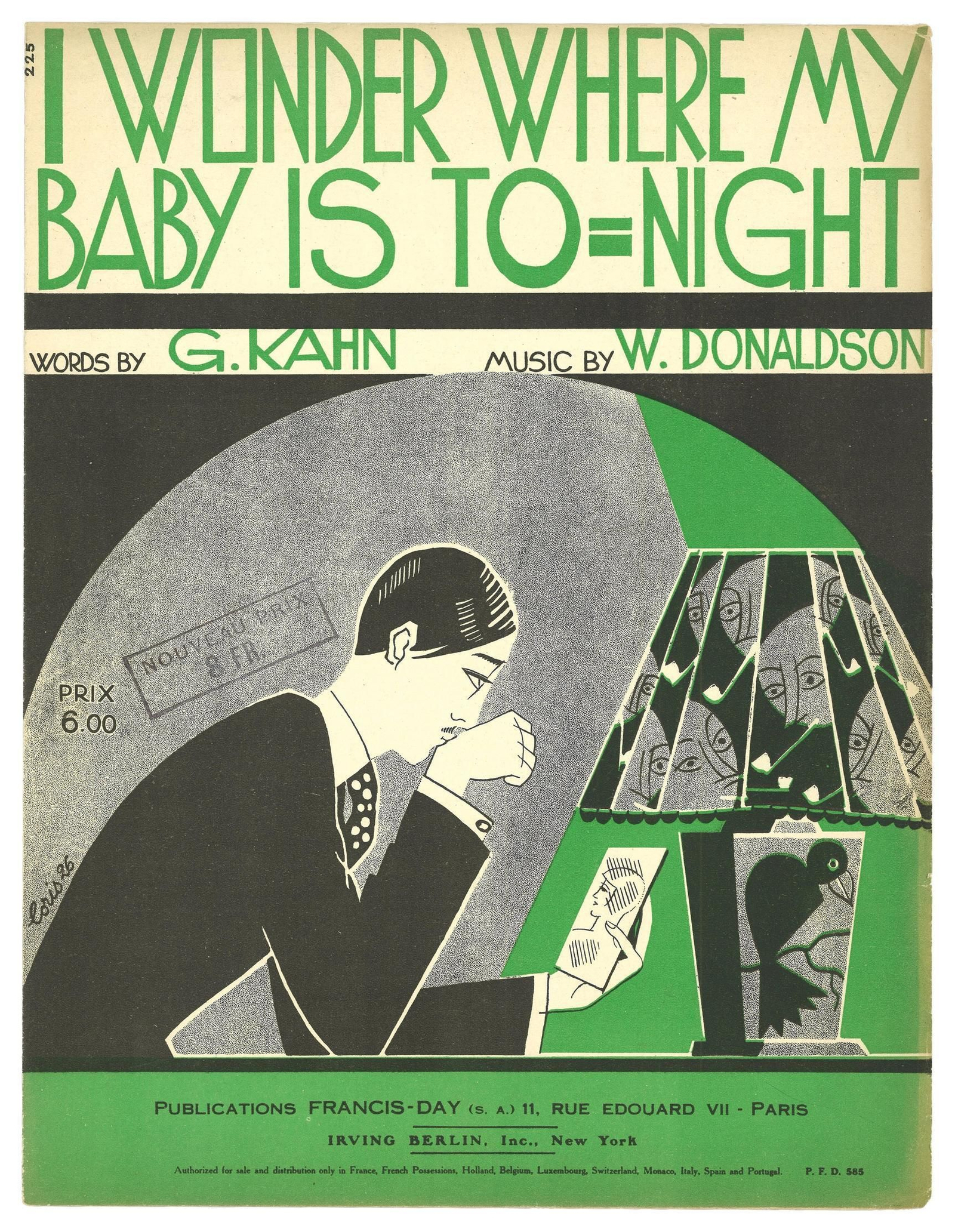 'Me pregunto dónde estará mi chica esta noche' (1926), portada de Fabien Loris, música de Walter Donaldson.