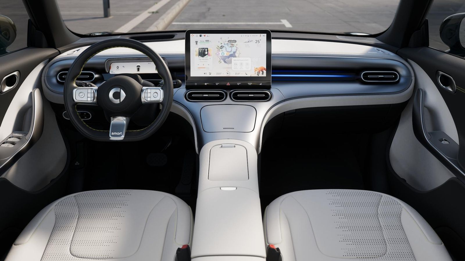 El minimalismo es la filosofía imperante en un salpicadero que se extiende hacia el centro a través de un espacio con lugares de almacenamiento, pues el selector del cambio está en una palanca del volante.