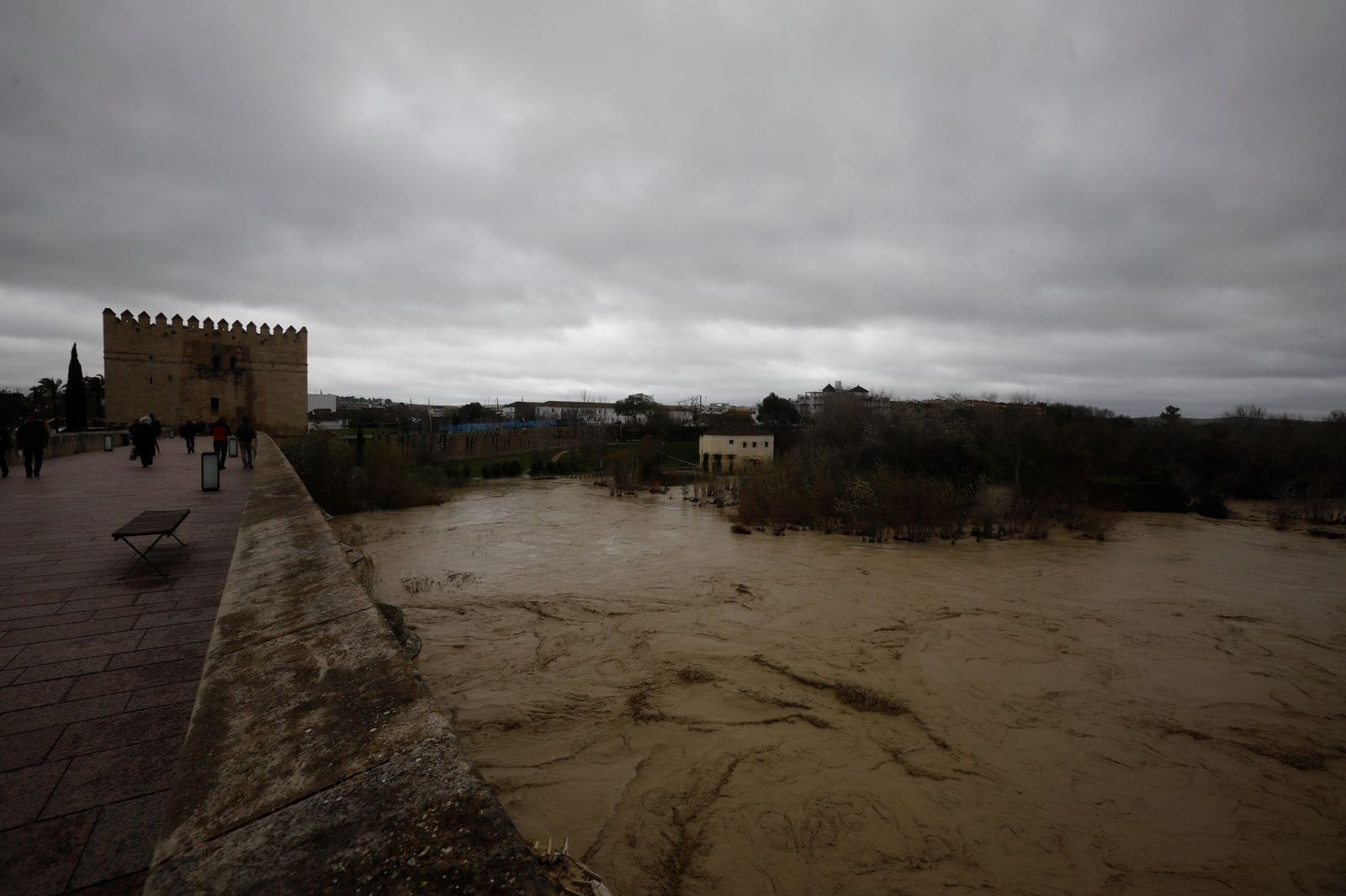 El río Guadalquivir a su paso por Córdoba tras la borrasca Kristin