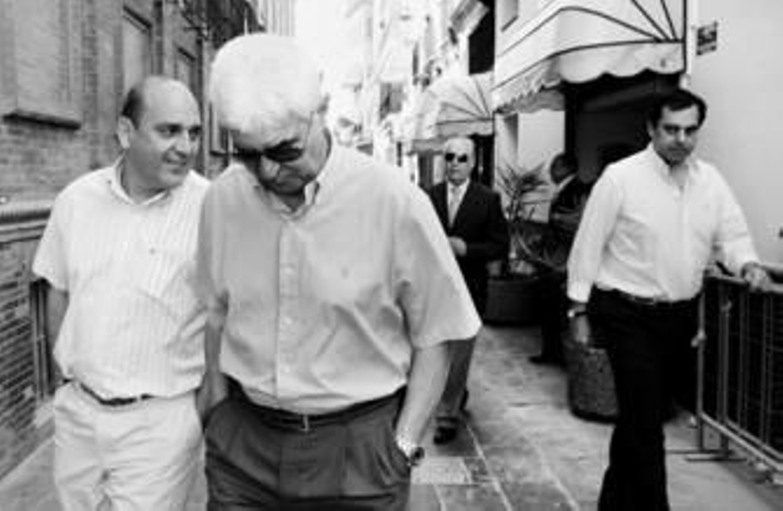 Juan de Dios Donaire, Pedro Muñoz, Mariano Fernández y Francisco Sánchez (futuro presidente), tras reunirse el martes con Lopera.