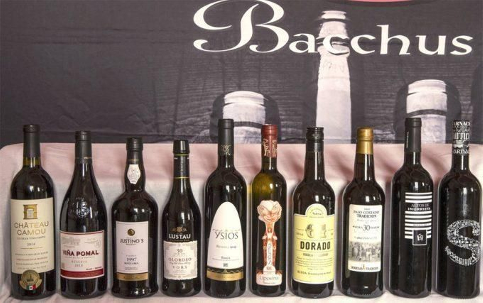 Los diez vinos (siete españoles y dos de ellos de Jerez) galardonados con el Gran Bacchus de Oro.