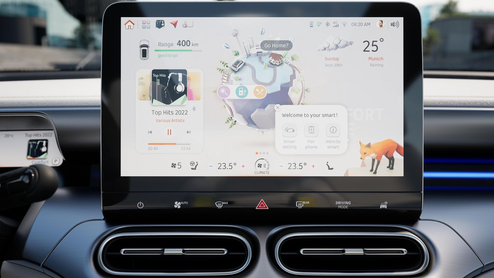 Con diferencia, el elemento más llamativo del salpicadero es esta gran pantalla. Responde con rapidez y, desde ella se maneja prácticamente toda función, incluidas algunas que deberían estar más a mano como los niveles de frenada regenerativa.