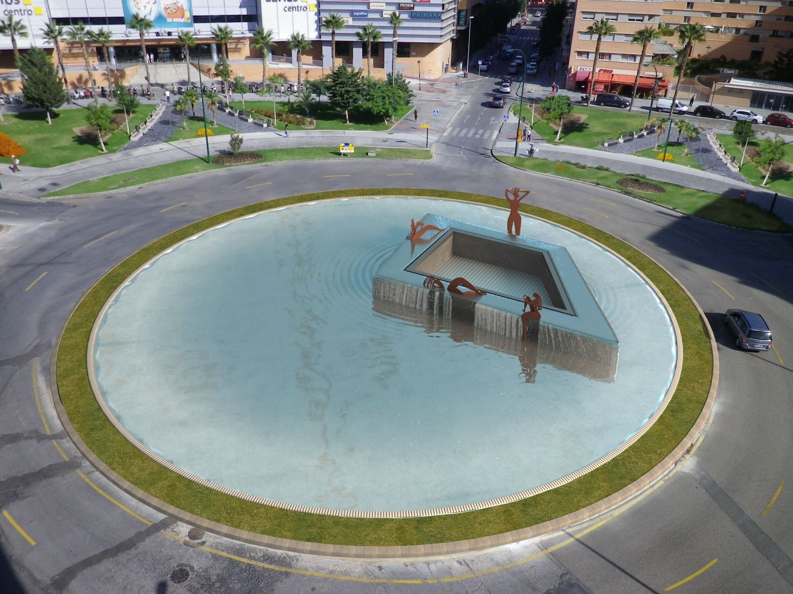 Recreación de la plaza de la Solidaridad con la obra inspirada en Picasso.