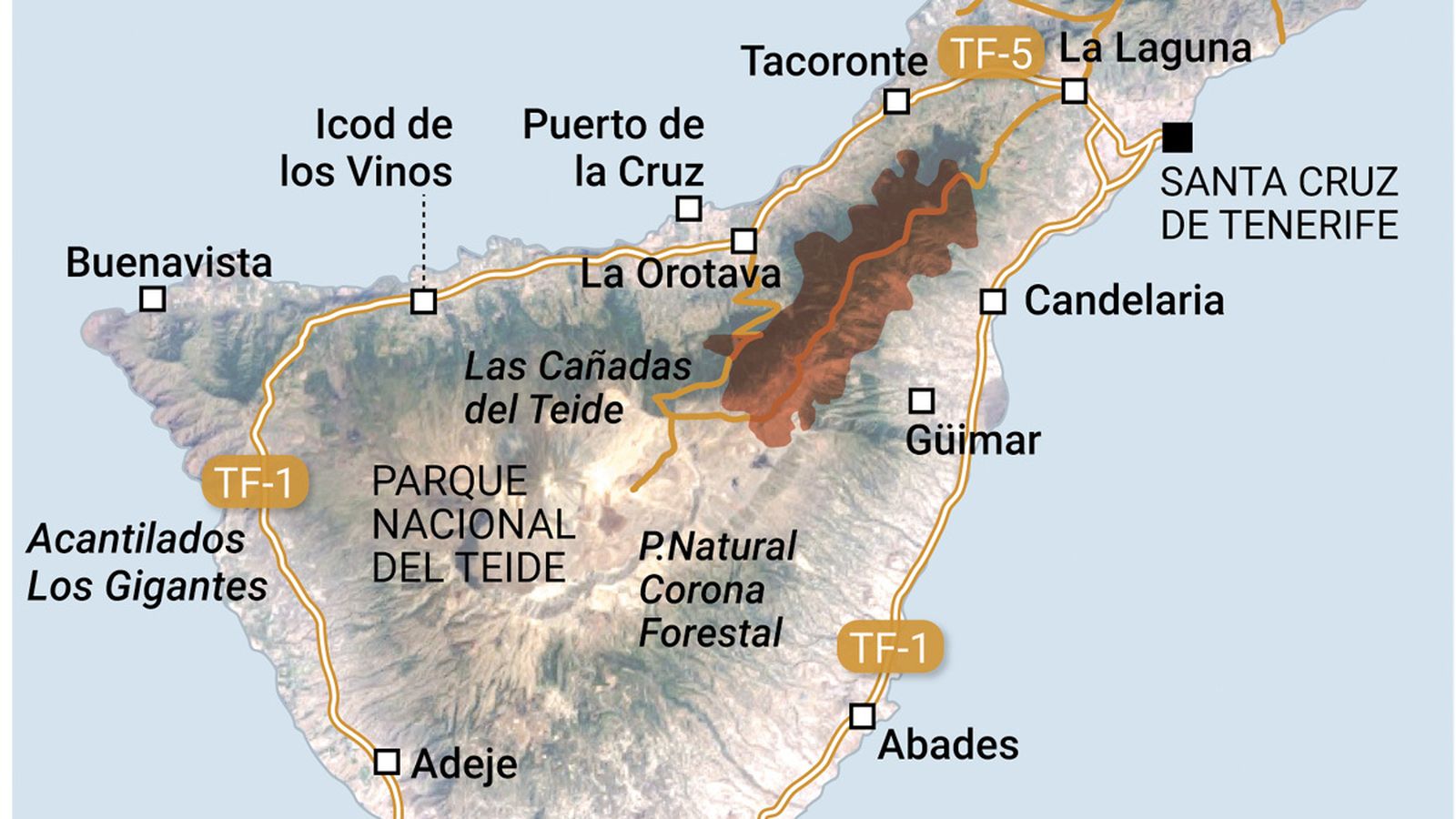 Localización del perímetro afectado por el incendio de Candelaria. Fuente: Copernicus (EFFIS)